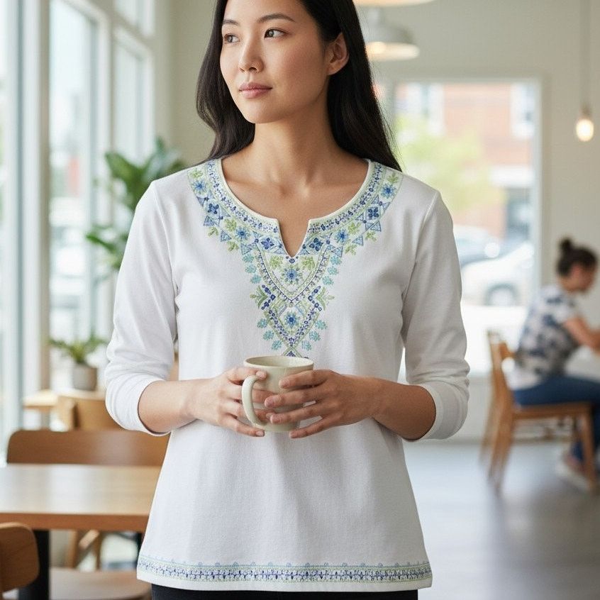 Other Alfred Dunner Wht/Gr/blu Embroidered Shirt Women Sz XL Size XL / US 12-14 / IT 48-50 - 1 Thumbnail