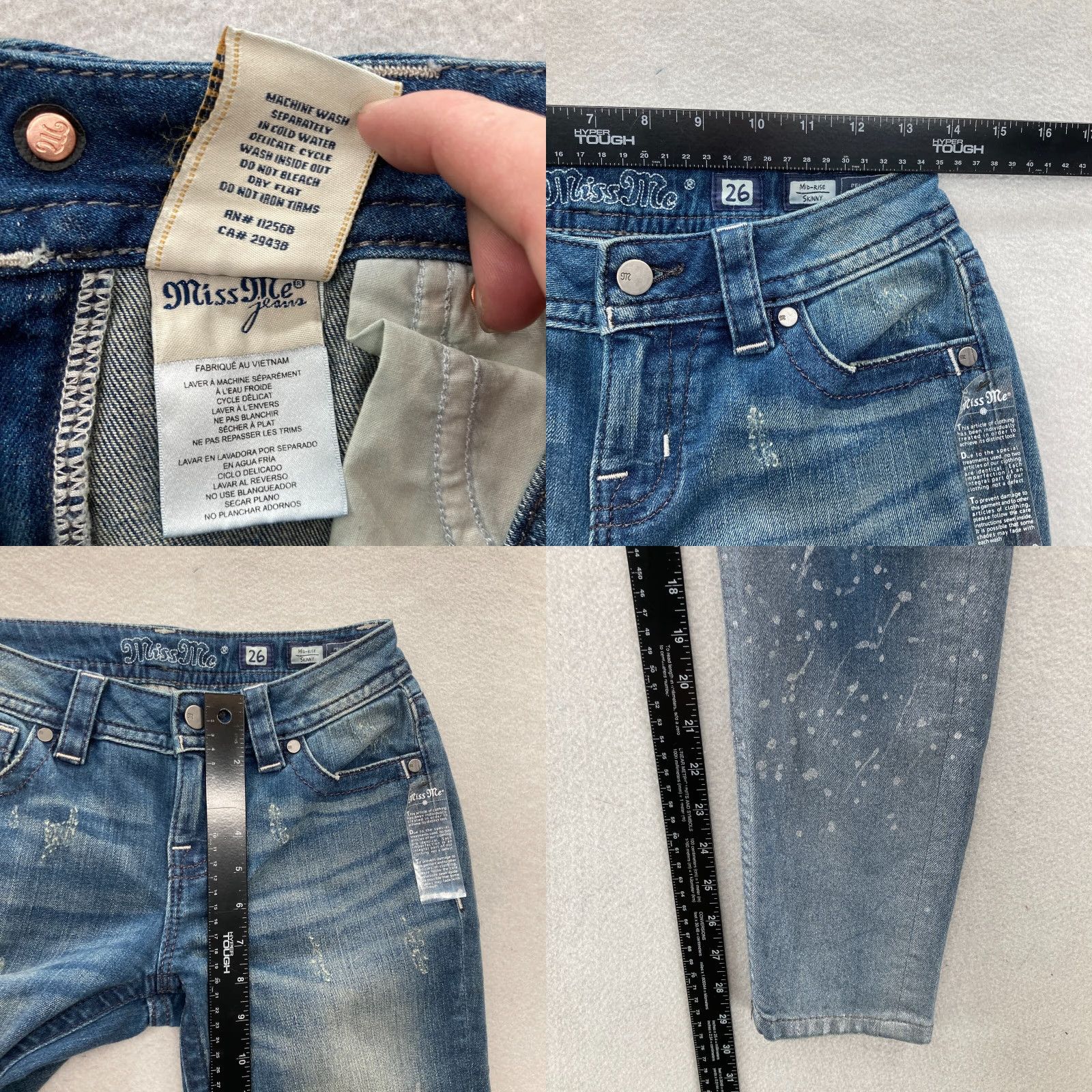 Miss Me Miss Me Skinny Jeans Women's 26 Blue Stretch Denim Paint Splatter Distressed NWT Jeans Size 26" / US 2 / IT 38 - 8 Thumbnail