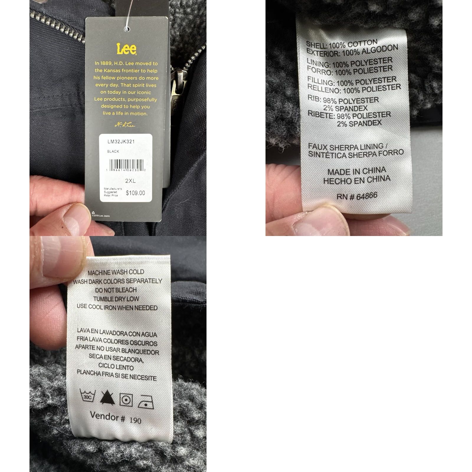 Lee Lee XXL Black Canvas Sherpa Lined Work Jacket Chore Coat NWT Mens Size US XXL / EU 58 / 5 - 10 Thumbnail
