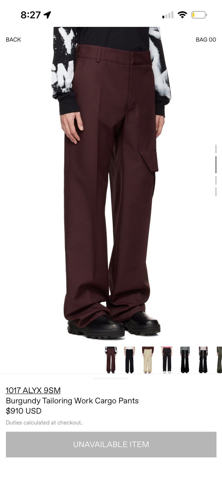 1017 ALYX 9SM Alyx “Burgundy Tailoring Work Cargo Pants” Size US 31 - 2 Thumbnail