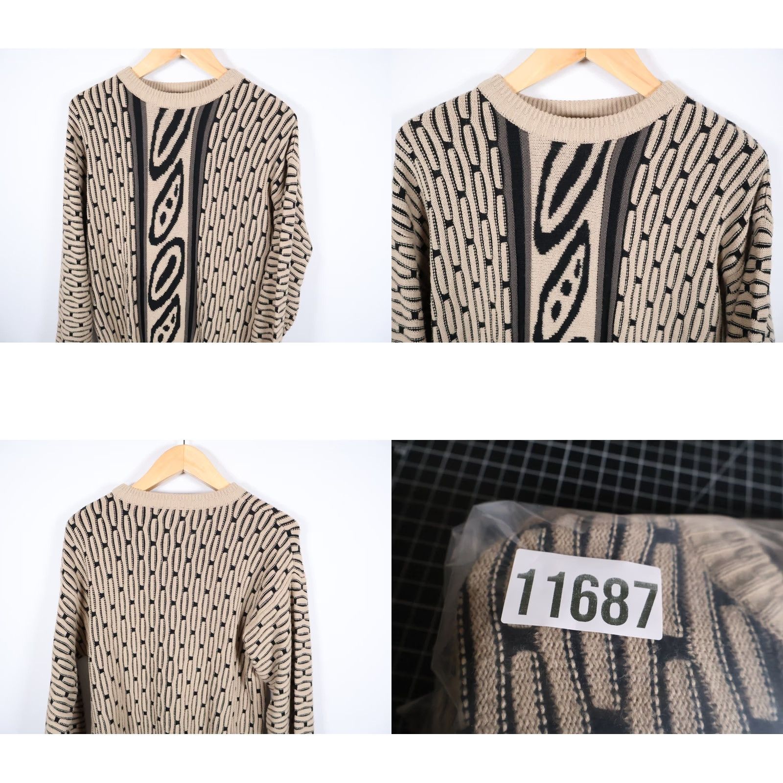 Vintage VINTAGE 90s Dad Style Sweater John Blair Pullover Geometric Pattern Beige XL Mens Regular Knit Crew Neck Lightweight Chunky-Knit Size US XL / EU 56 / 4 - 8 Thumbnail