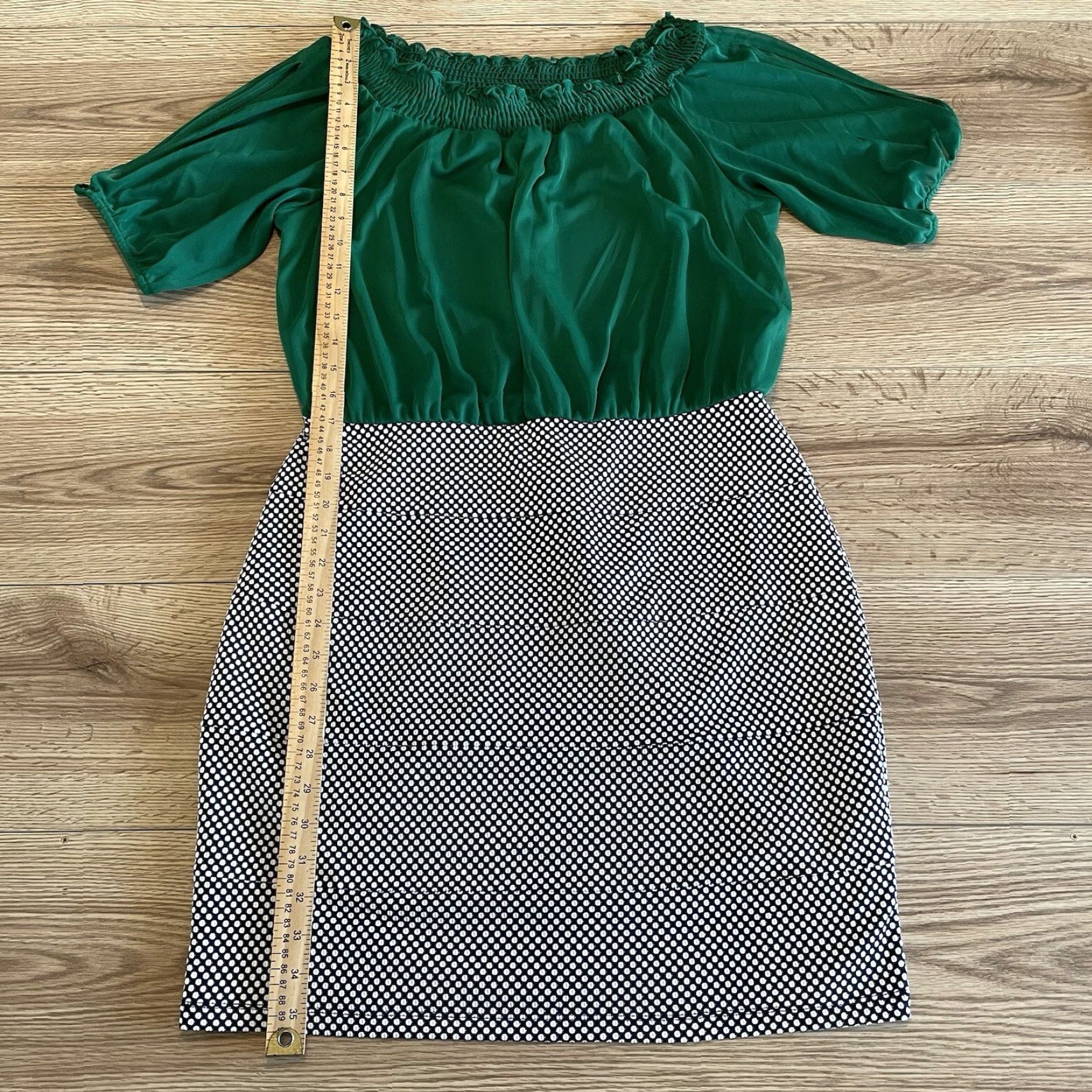 Vintage Enfocus Studio Sheer Sleeve Green Dress Black White Polka Dots Size 14 Size XL / US 12-14 / IT 48-50 - 2 Thumbnail
