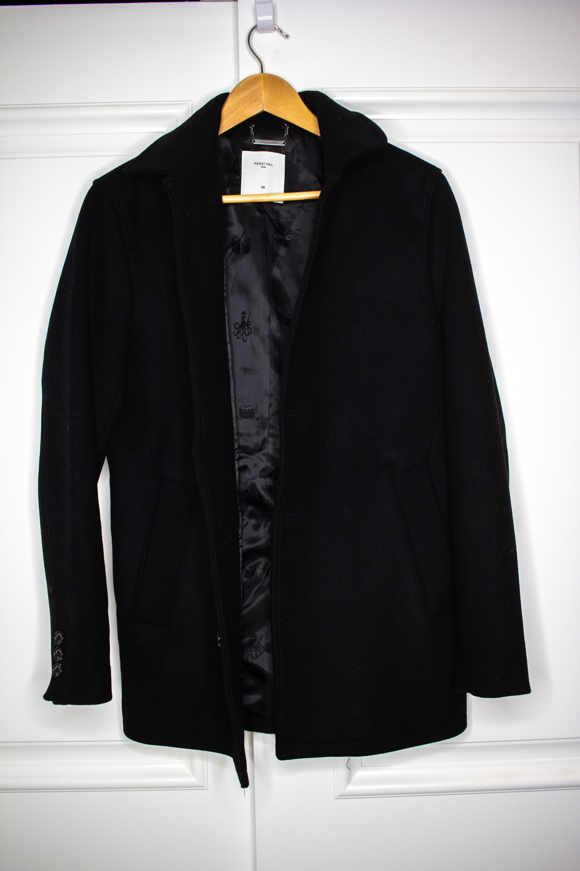 image of Percival Black Melton Pea Coat, Men's (Size XS)