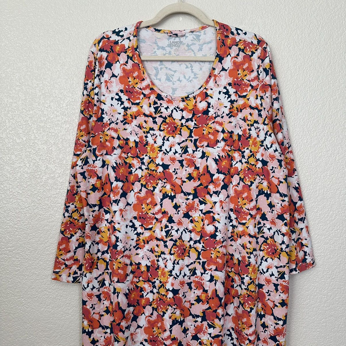 Lands' End Lands’ End 100% Cotton Floral Long Sleeves Midi Dress Size XXL / US 16-18 / IT 52-54 - 2 Thumbnail
