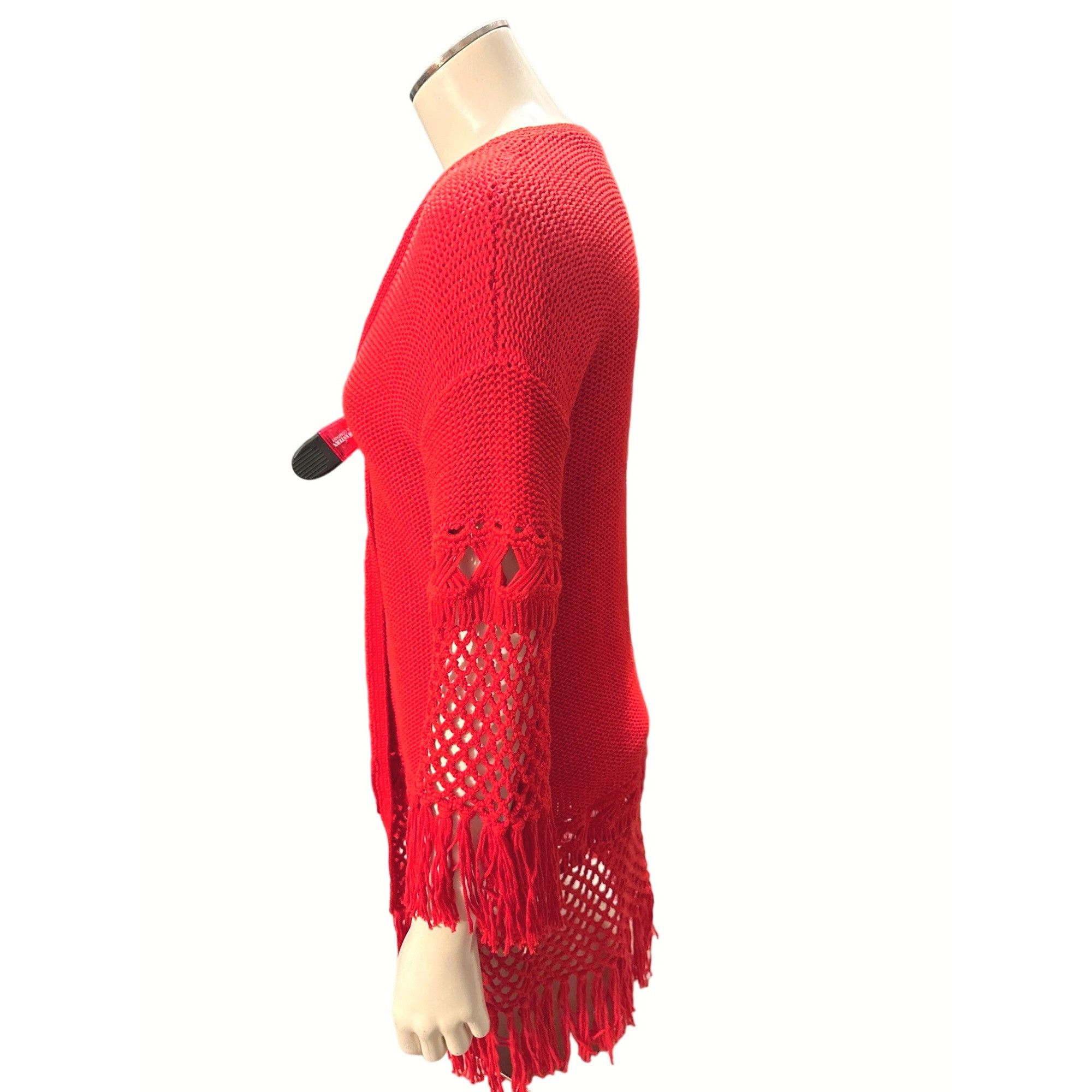 Other 600 West Rust Red Boho Fringe Cardigan Open Knit Sweater Cro Size M / US 6-8 / IT 42-44 - 7 Thumbnail