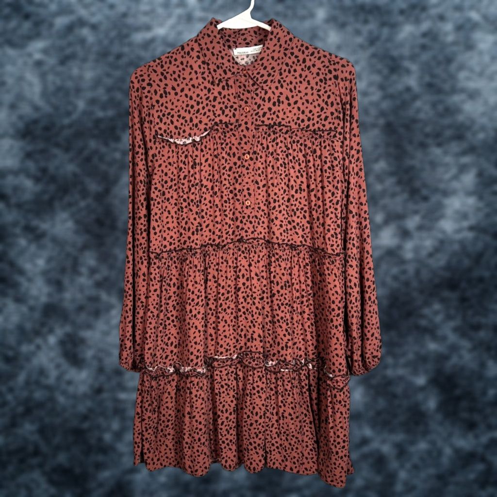 Vintage VINTAGE Pull & Bear Women’s Dress Maxi - Animal Print Long Sleeve Shirt Dress, XS Pink, Collared, Viscose, Womens Size XS / US 0-2 / IT 36-38 - 1 Thumbnail