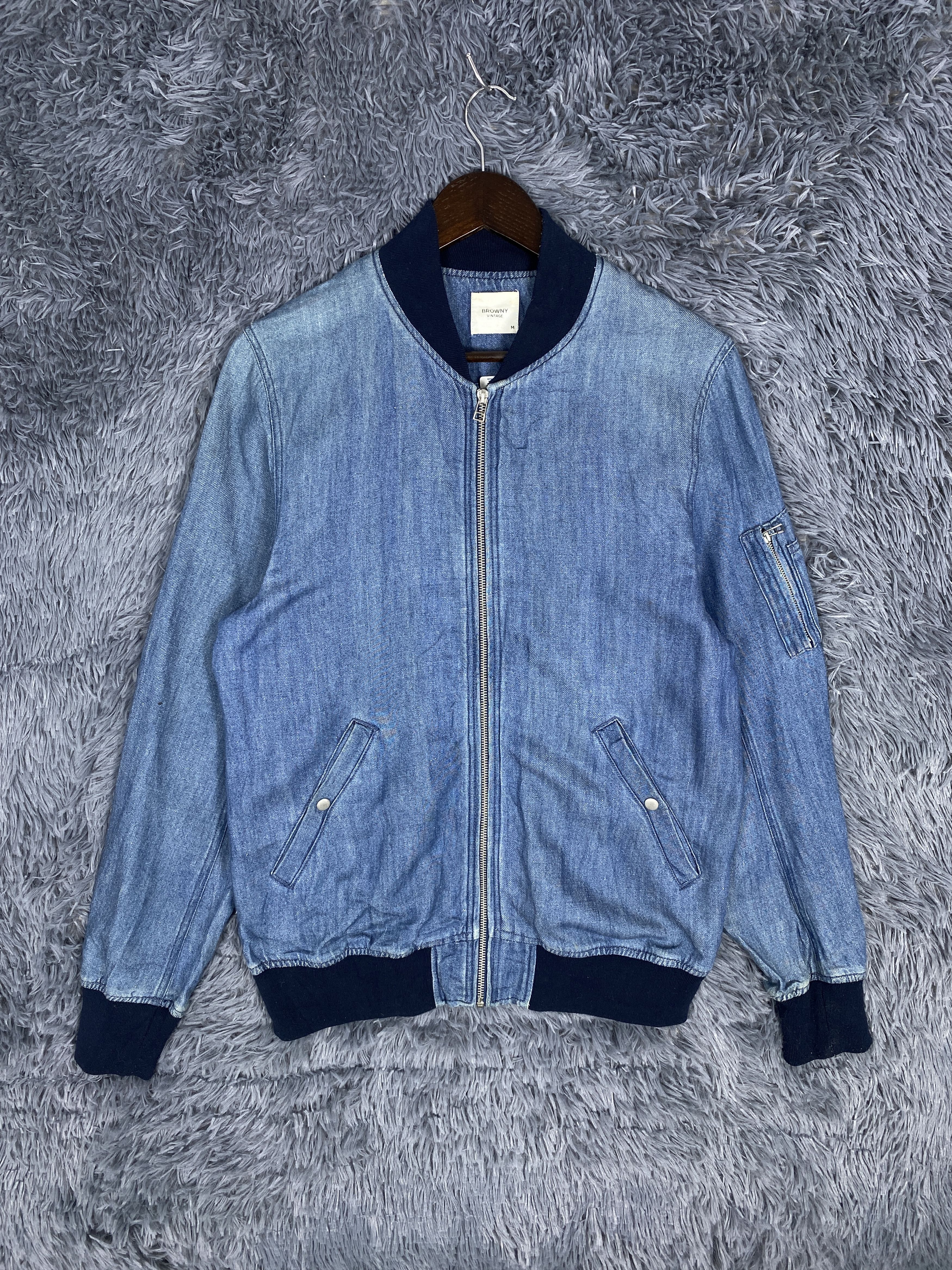 Japanese Brand Vintage Browny Zip Up Light Denim Bomber Jacket Size US M / EU 48-50 / 2 - 1 Thumbnail
