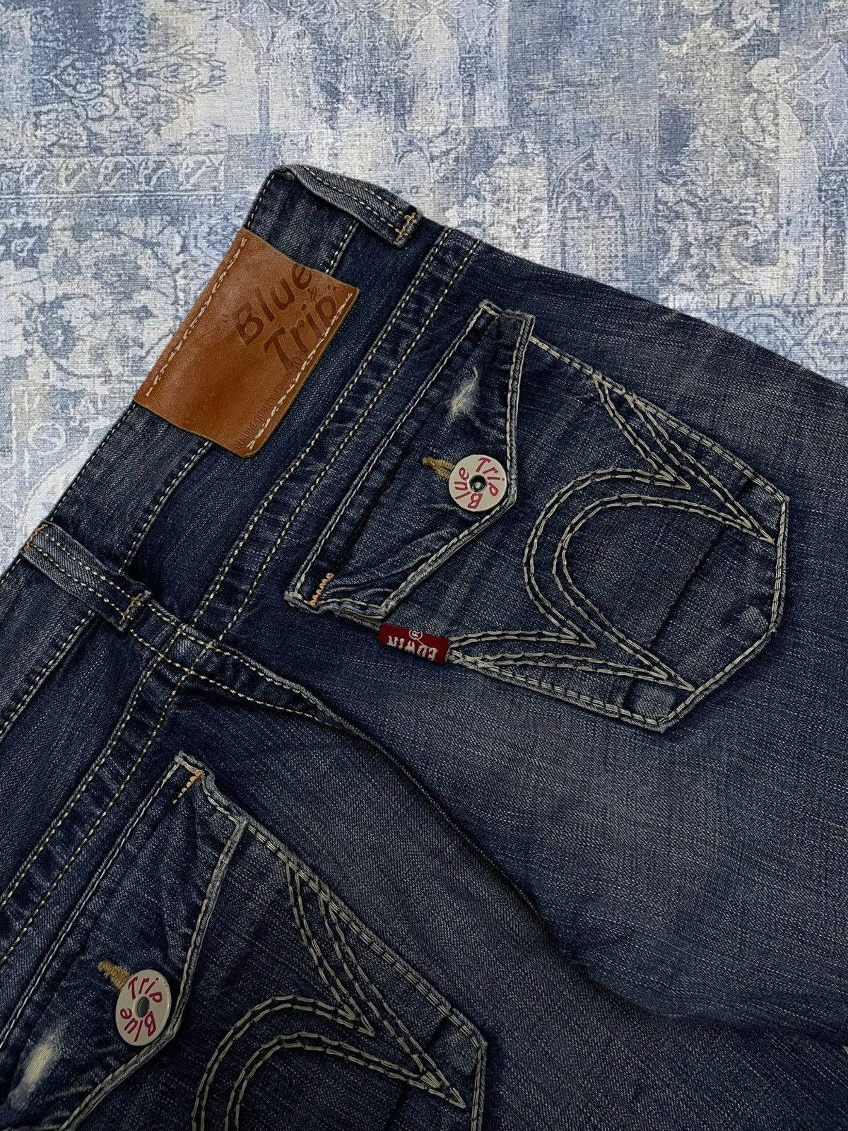 Edwin Vintage 90s Japan Designer Edwin Blue Trip Distressed Denim Size US 32 / EU 48 - 16 Thumbnail