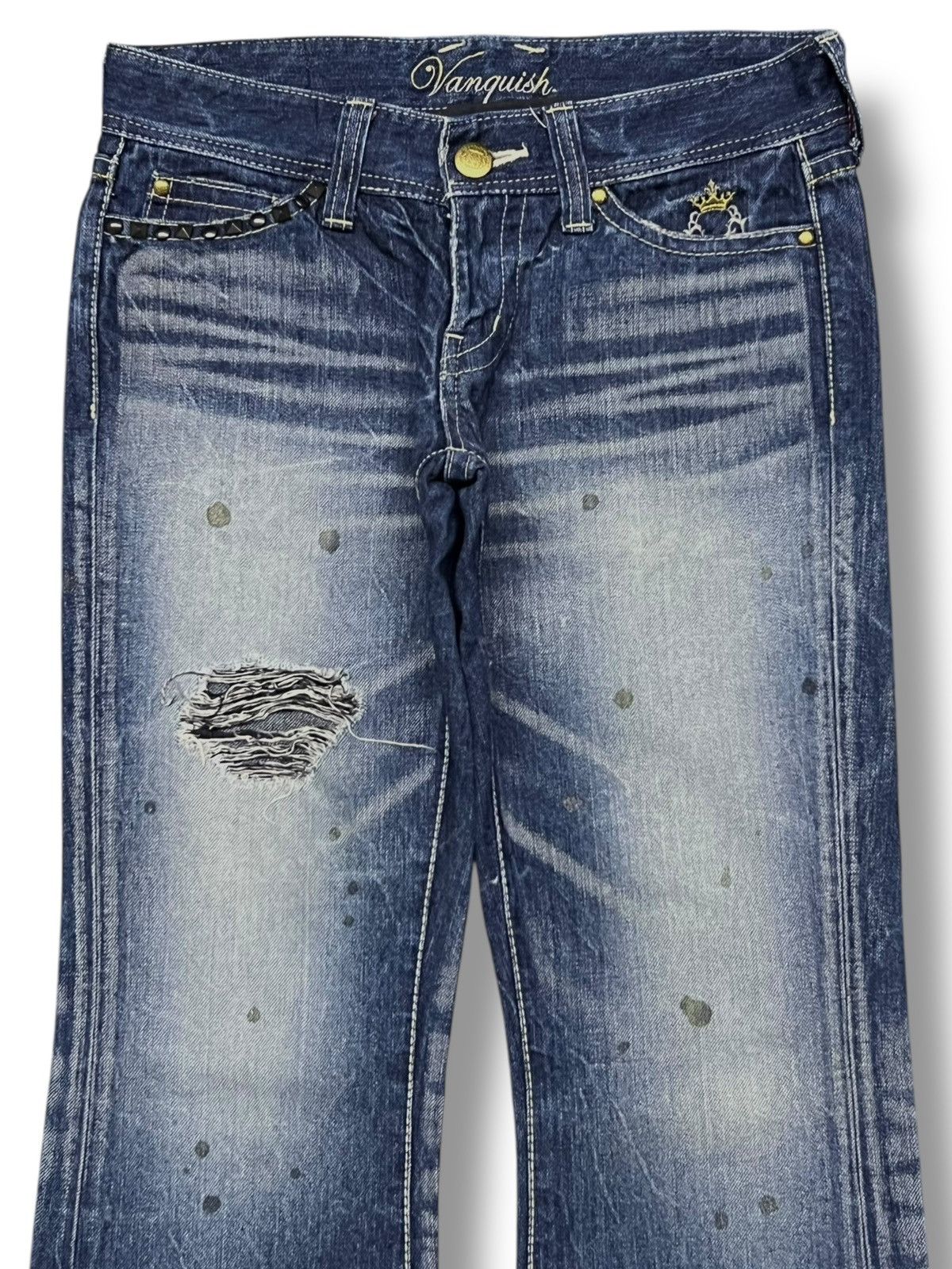 Vanquish Vanquish Studded Clawmark, Distressed Faded Acid Wash Flared Size US 29 - 4 Thumbnail