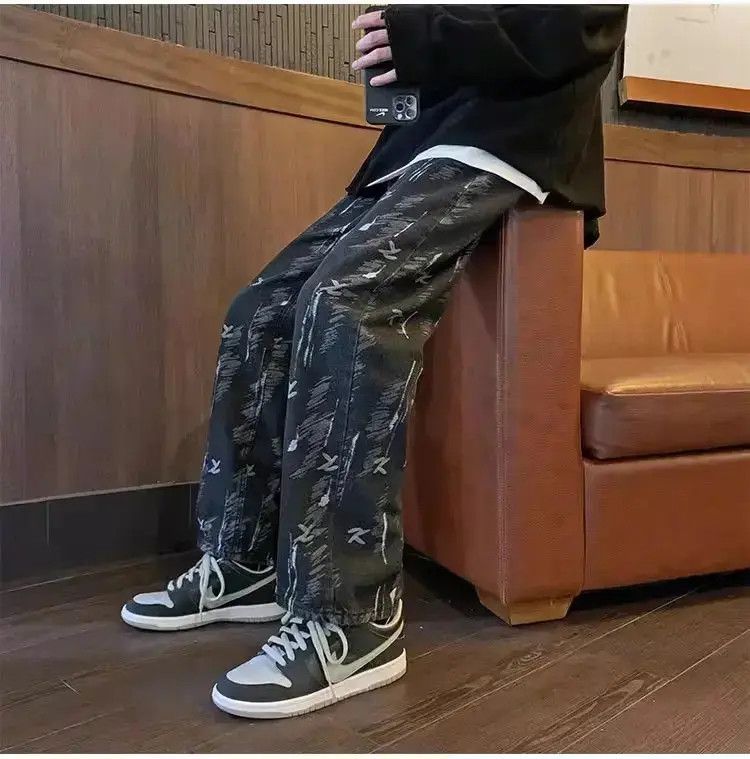 Japanese Brand Retro Straight Loose Jacquard Jeans Size US 32 / EU 48 - 3 Thumbnail