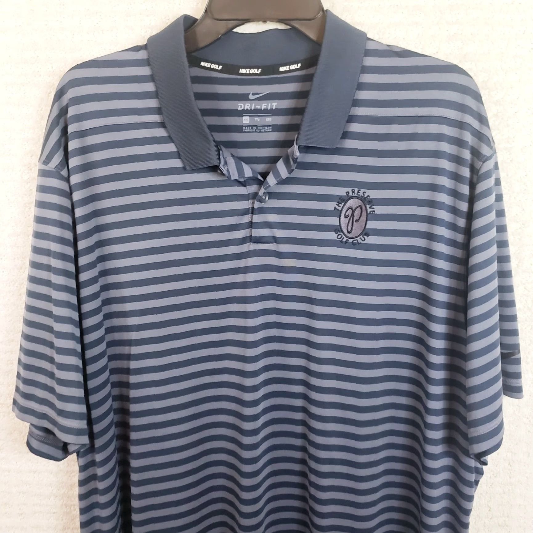 Nike Nike Golf Polo Shirt Mens 2XL Blue Gray Striped Swoosh Dri-Fit Logo Polo Shirt Golf Tee Regular Short Sleeve Mens Size US XXL / EU 58 / 5 - 2 Thumbnail