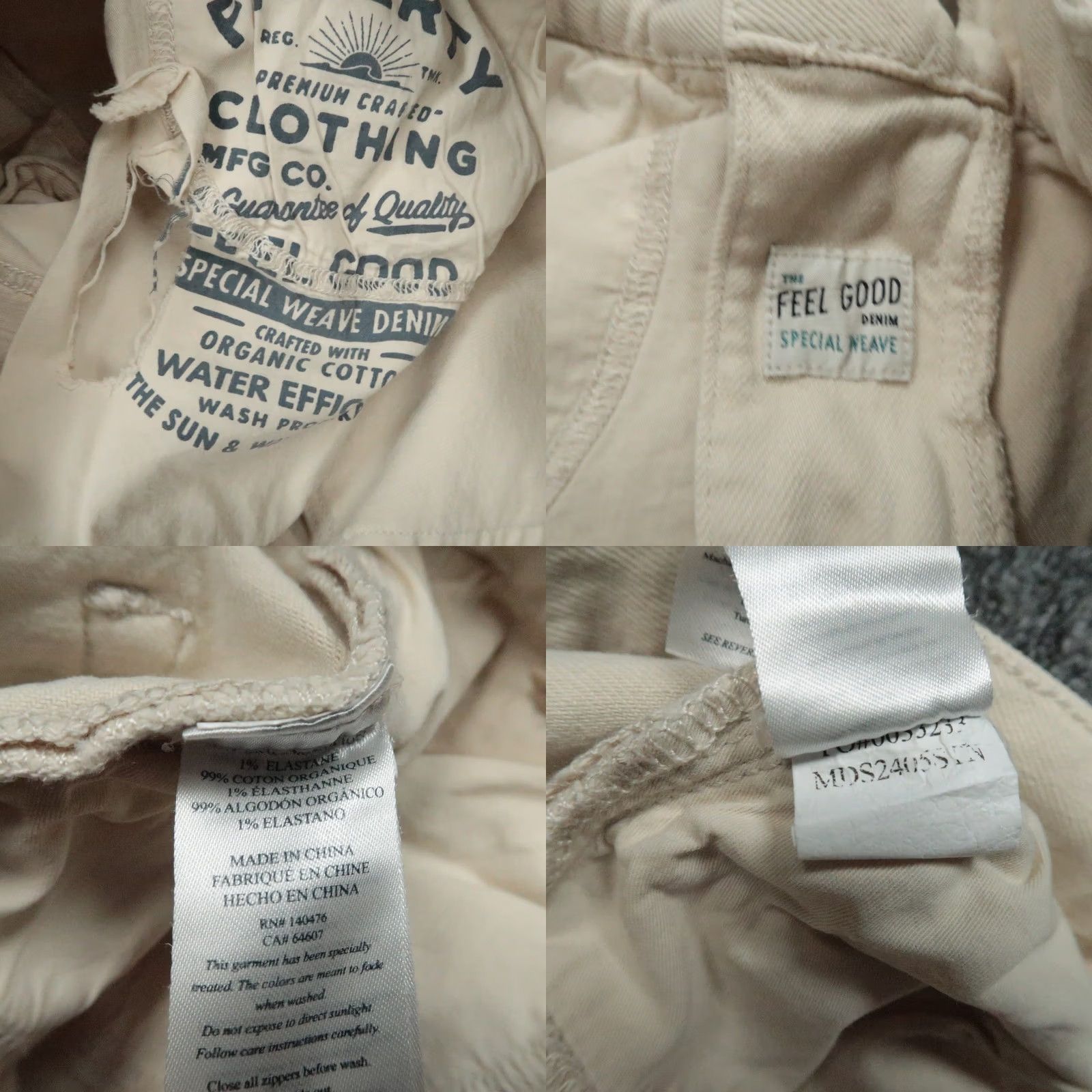Faherty Faherty Jeans Mens 31x32 Stone Ivory 5-Pocket Straight Denim Cotton Stretch Regular Closure: Button, Zip Vintage: No Adult Mens Jeans Size US 31 - 8 Thumbnail