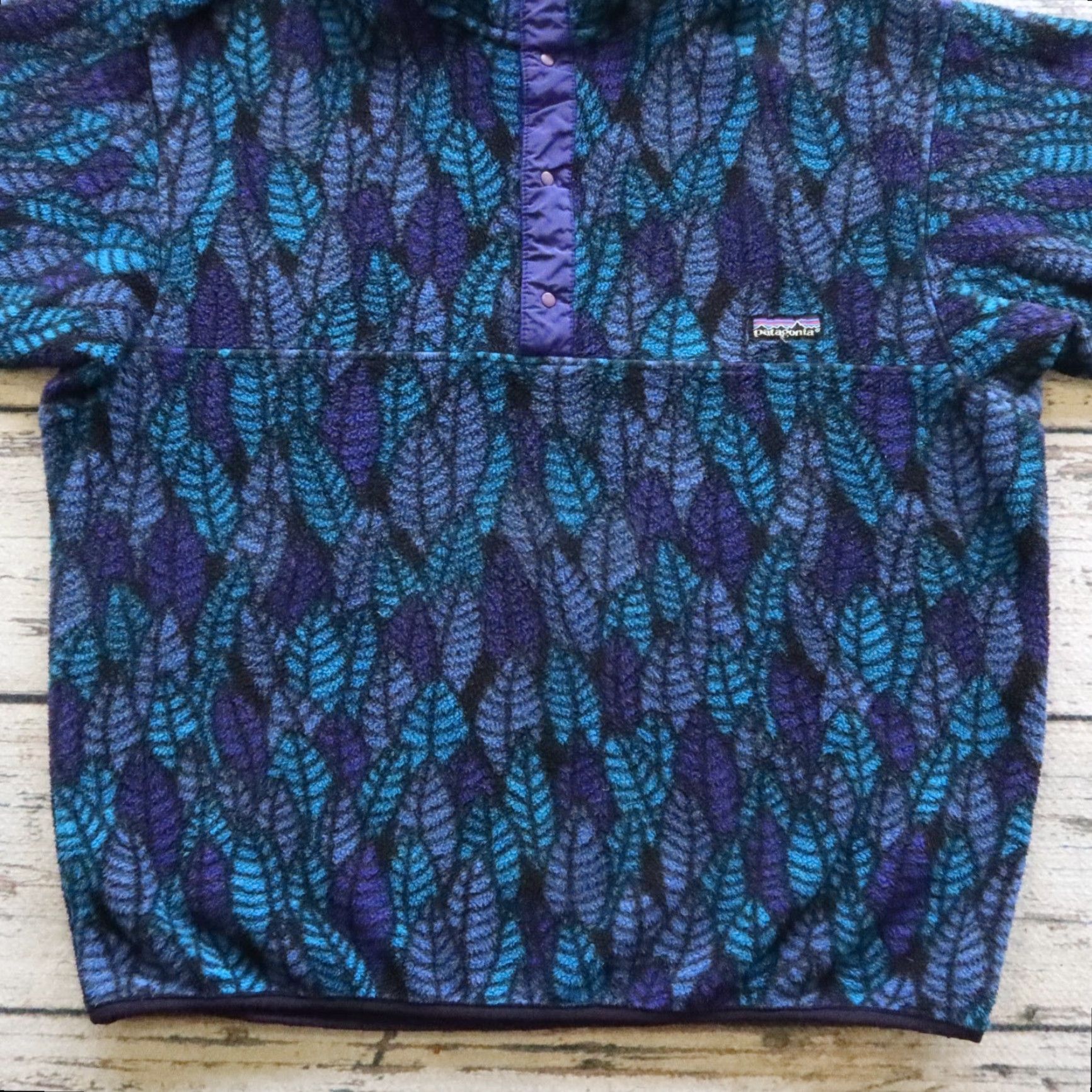 Patagonia VINTAGE Patagonia Leaf Pattern Snap-T Fleece Pullover Jacket Men L Blue Size US L / EU 52-54 / 3 - 3 Thumbnail