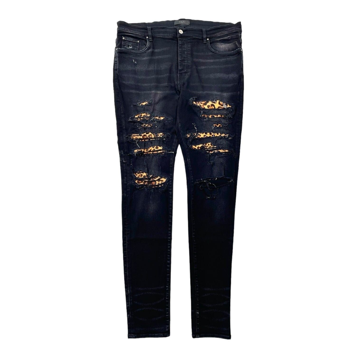 image of Amiri Leopard Patch Thrasher Jeans Aged Black, Men's (Size 38)