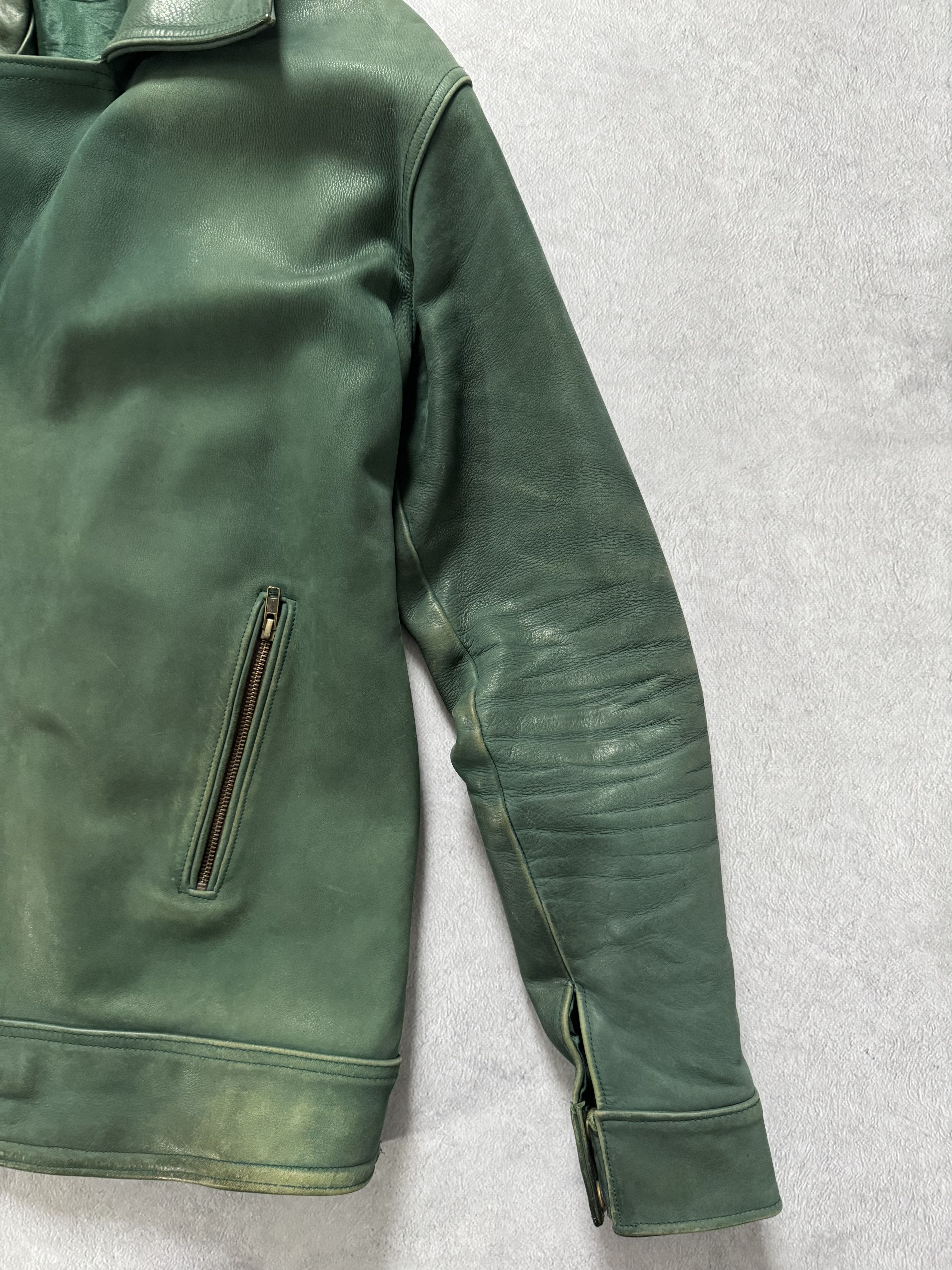 Vintage Vintage Green Bull Leather Asymmetric Biker Jacket Size US M / EU 48-50 / 2 - 5 Thumbnail