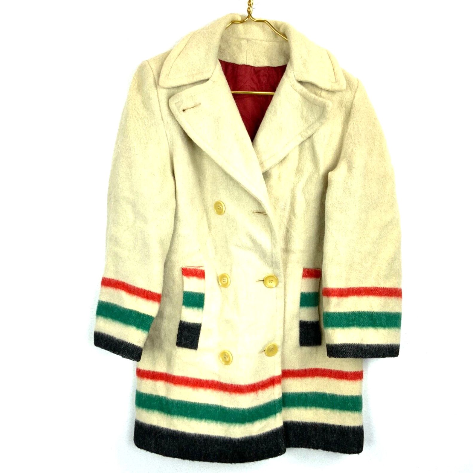 image of Vintage Women’S Silver Spruce Blanket Wool Button Overcoat Jacket XL 60S 70's in White, Women's