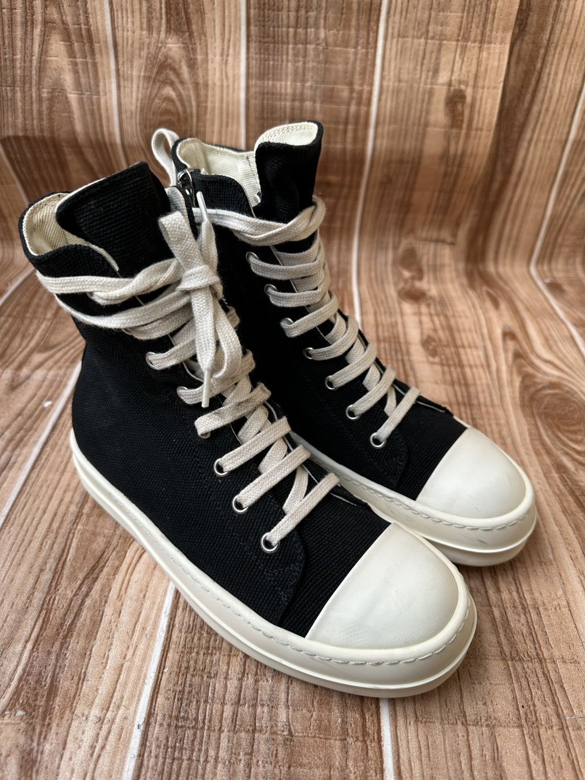 Rick Owens Rick Owens DRKSHDW Canvas Ramones Black Milk hightops Size US 6.5 / IT 36.5 - 1 Thumbnail