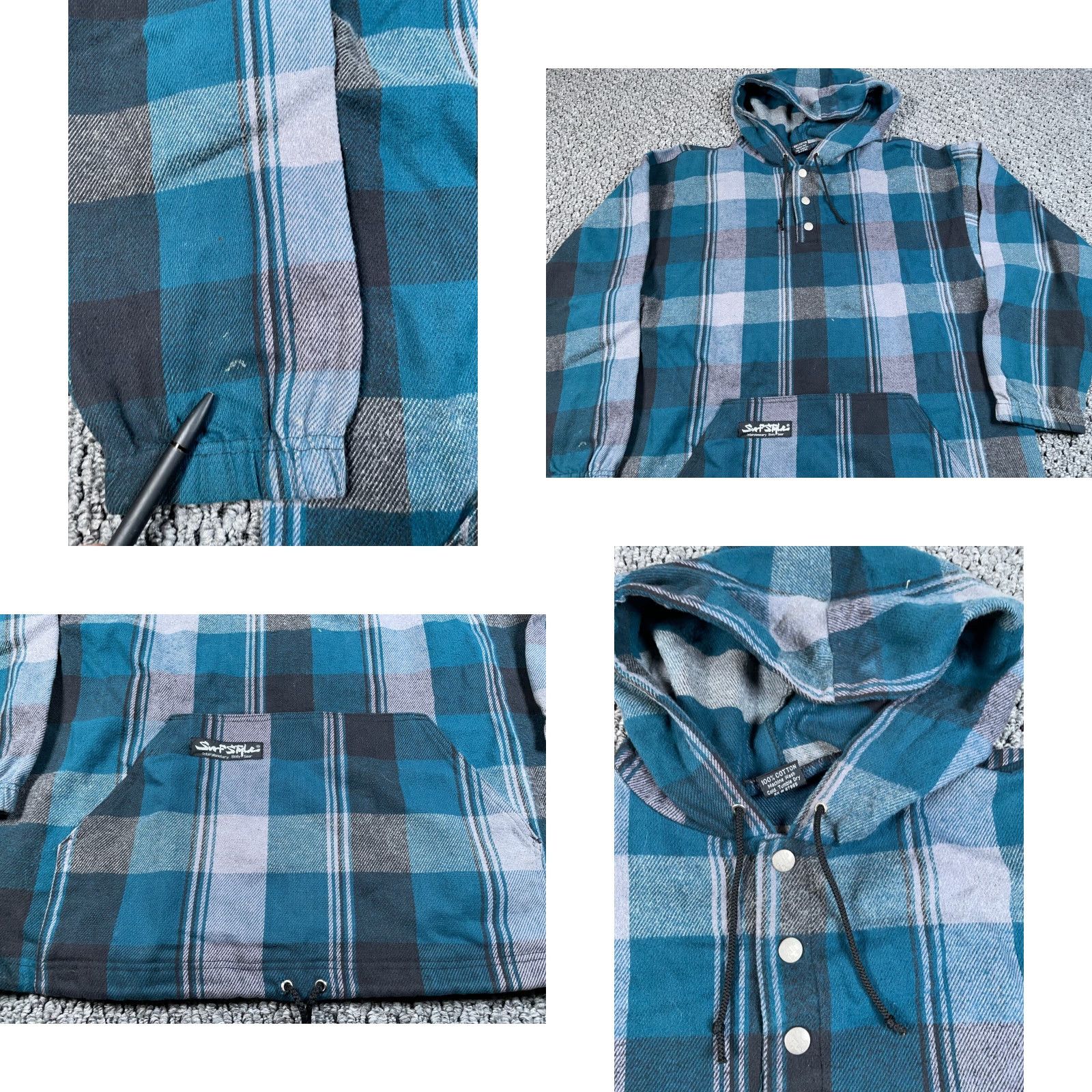 Vintage Surf Style Flannel Hoodie Men’s Large Green Gray Plaid 90s Grunge Vintage Size US L / EU 52-54 / 3 - 9 Thumbnail