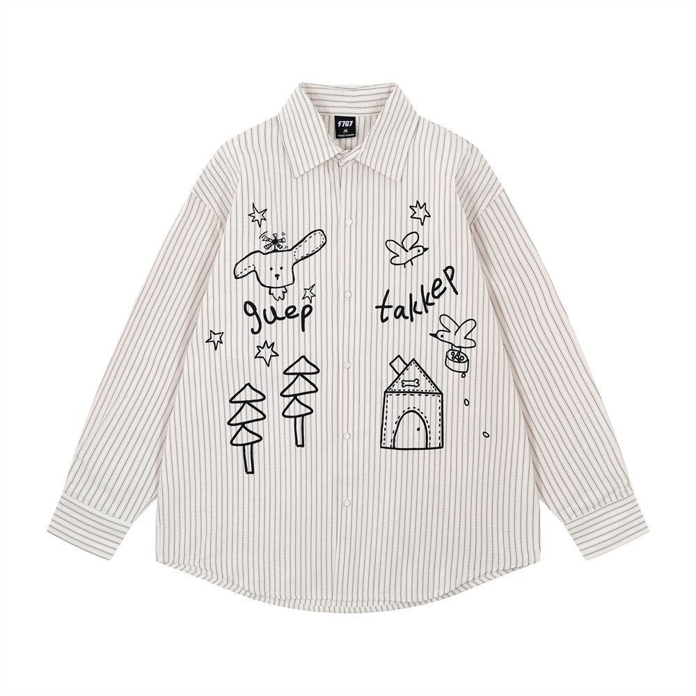Vintage Men's casual loose graffiti cartoon long-sleeved shirt Size US M / EU 48-50 / 2 - 1 Thumbnail