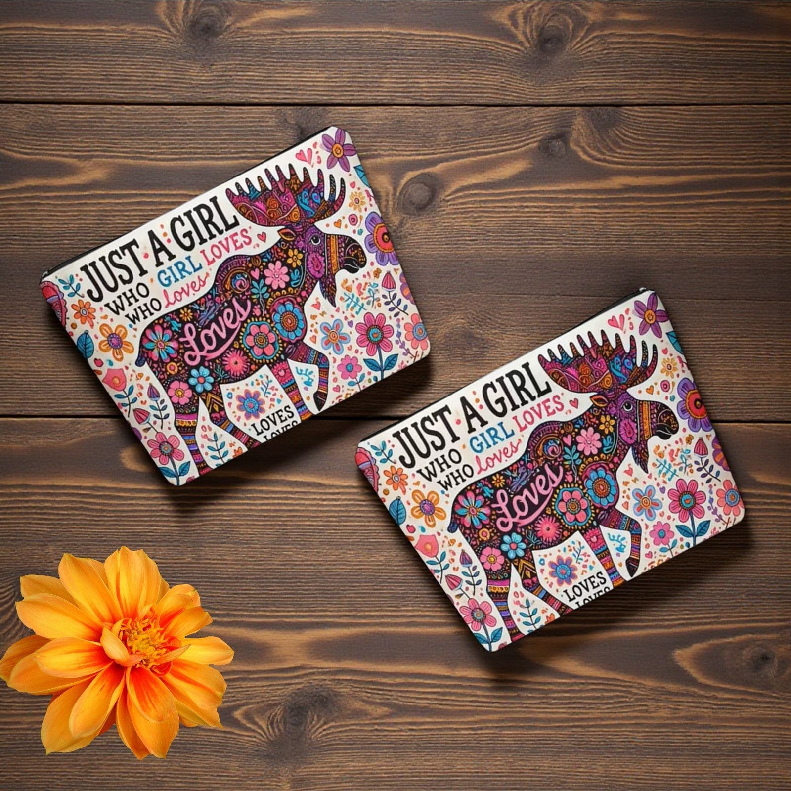 Other Just a Girl Who Loves Moose Linen Cosmetic Bag Makeup Pouch Size ONE SIZE - 3 Thumbnail
