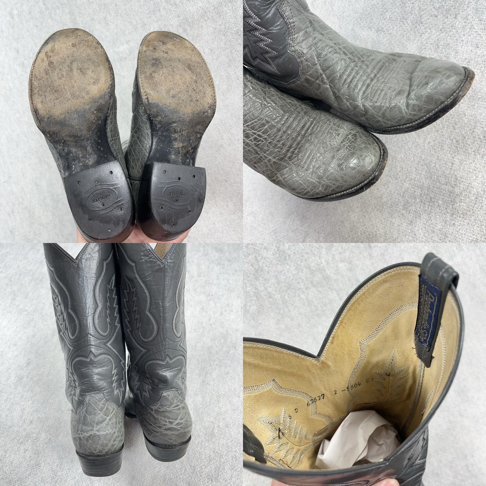 Vintage VINTAGE Panhandle Slim Cowboy Boots Men 8D Grey Bull shoulder Western Leather Mid-Calf Boots D Gray Pointed Toe Western Mens Size US 8 / EU 41 - 8 Thumbnail