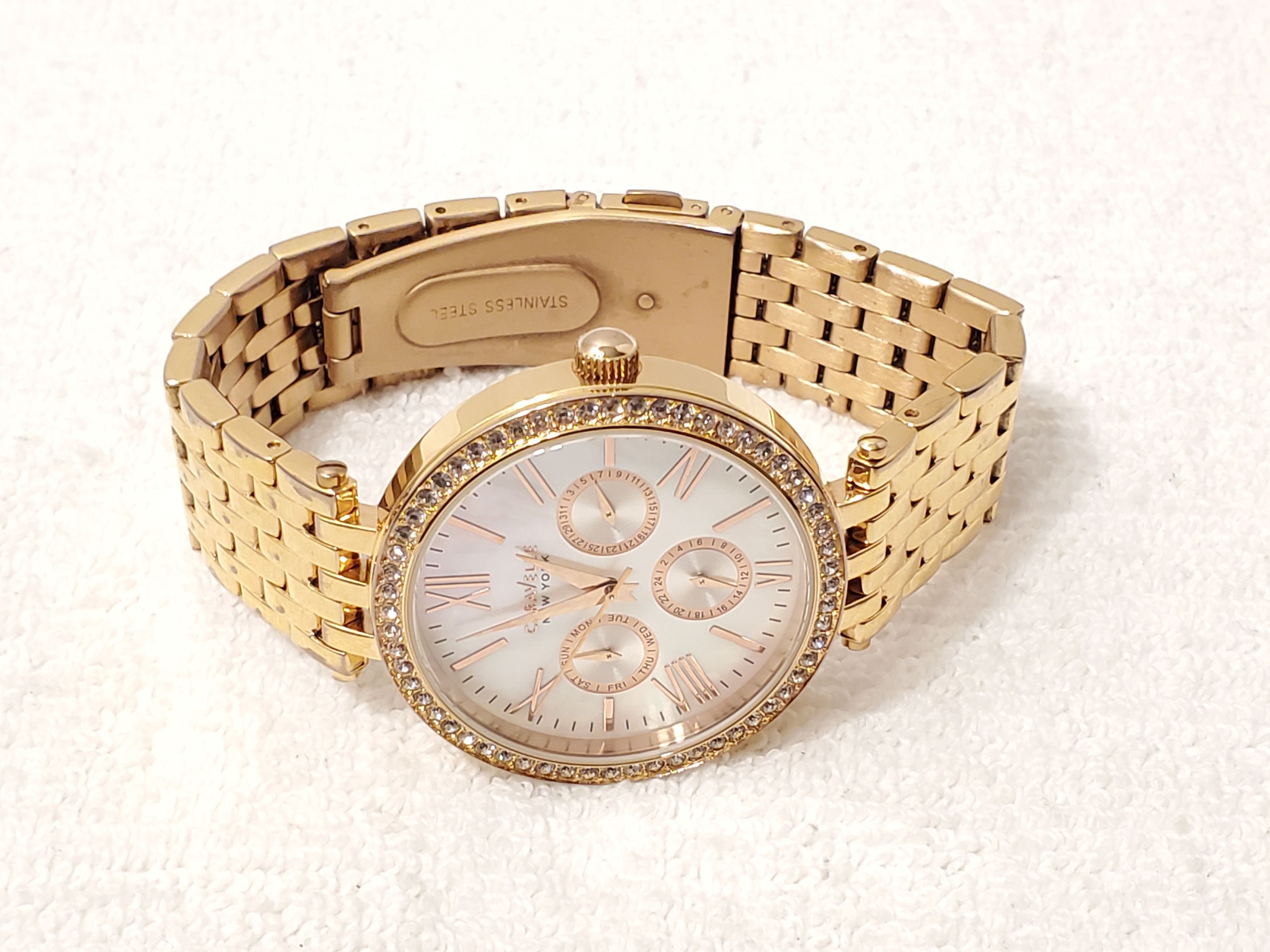 Caravelle by Bulova Caravelle New York Watch Crystals Bezel Mother Pearl Dial SS Size ONE SIZE - 1 Thumbnail