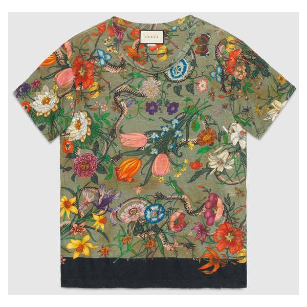 Gucci GUCCI Linen Floral Snake Print Damage Processing T-shirt XL Size US XL / EU 56 / 4 - 3 Thumbnail