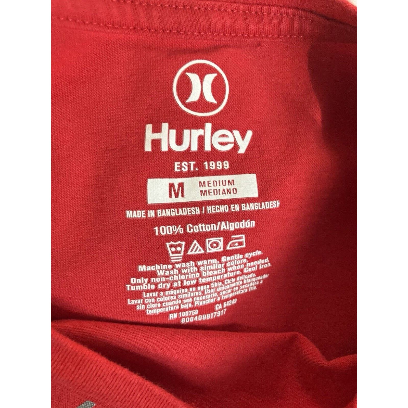 Hurley Hurley Mens Sz Medium T-Shirt, Logo Print, Red Short Sleeve Size US M / EU 48-50 / 2 - 3 Thumbnail