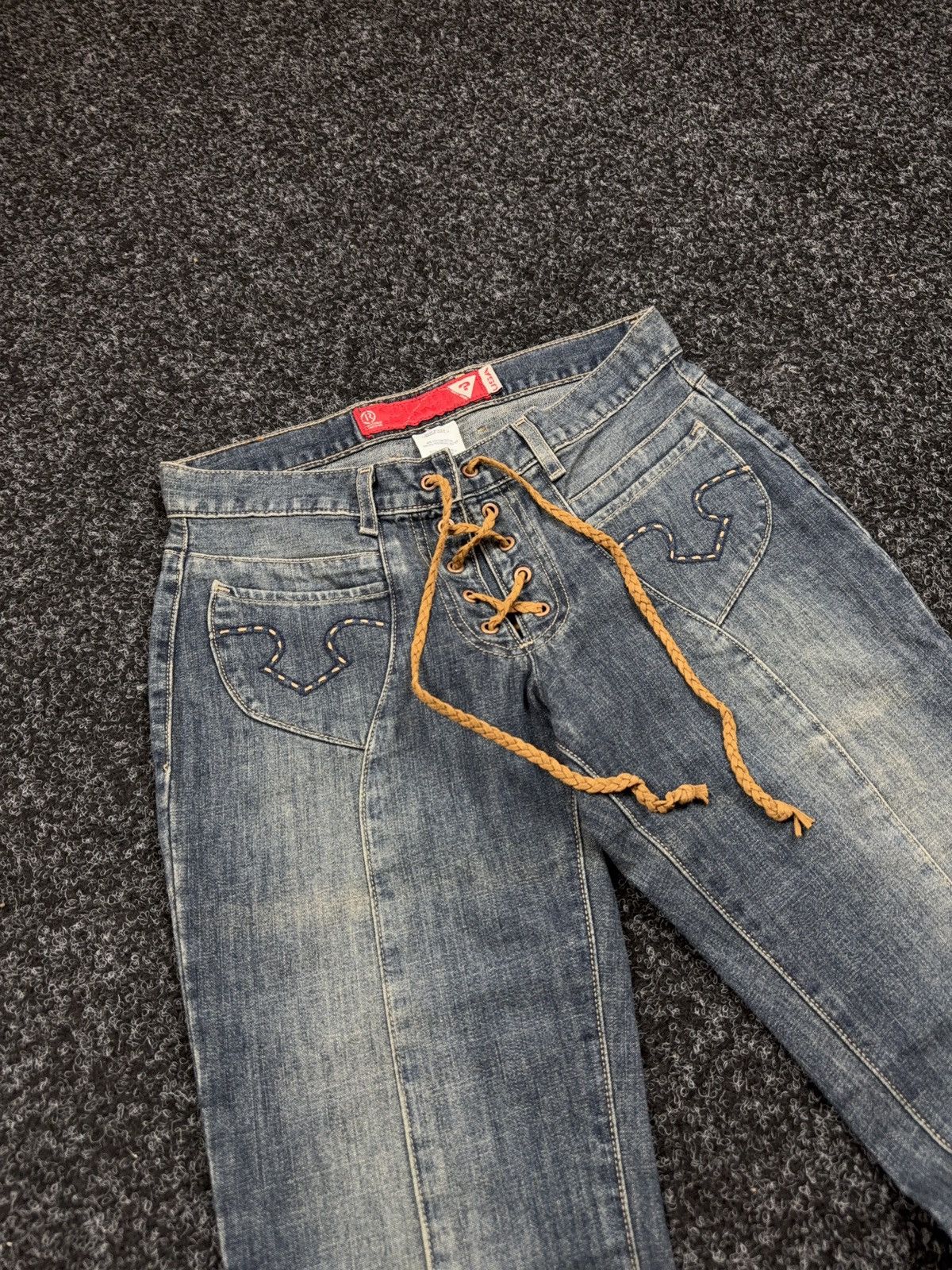 Guess Archive Y2K Guess Western USA Retro 00s Lace Up Denim Jeans Size 28" / US 6 / IT 42 - 6 Thumbnail
