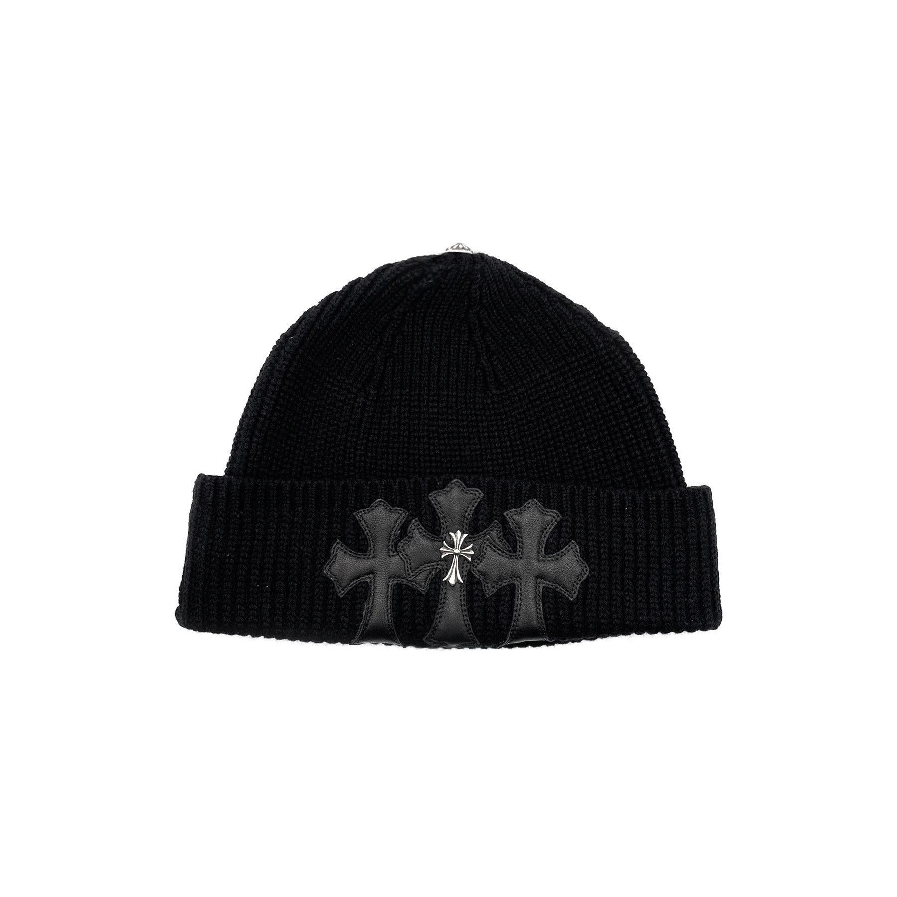 Chrome Hearts Chrome Hearts Cashmere Black Triple Cross Patch Beanie Size ONE SIZE - 1 Thumbnail