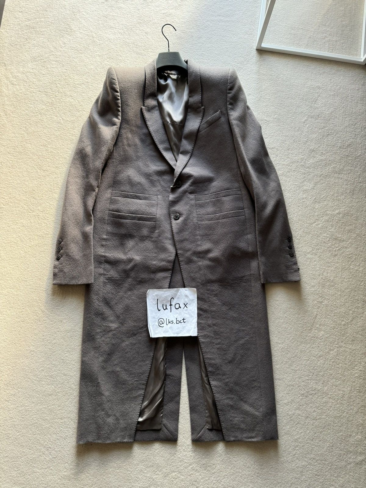 image of Rick Owens New | Sample Fw22 Strobe Runway Neue Wool Coat Dust 48 in Dark Dust, Men's (Size Medium)