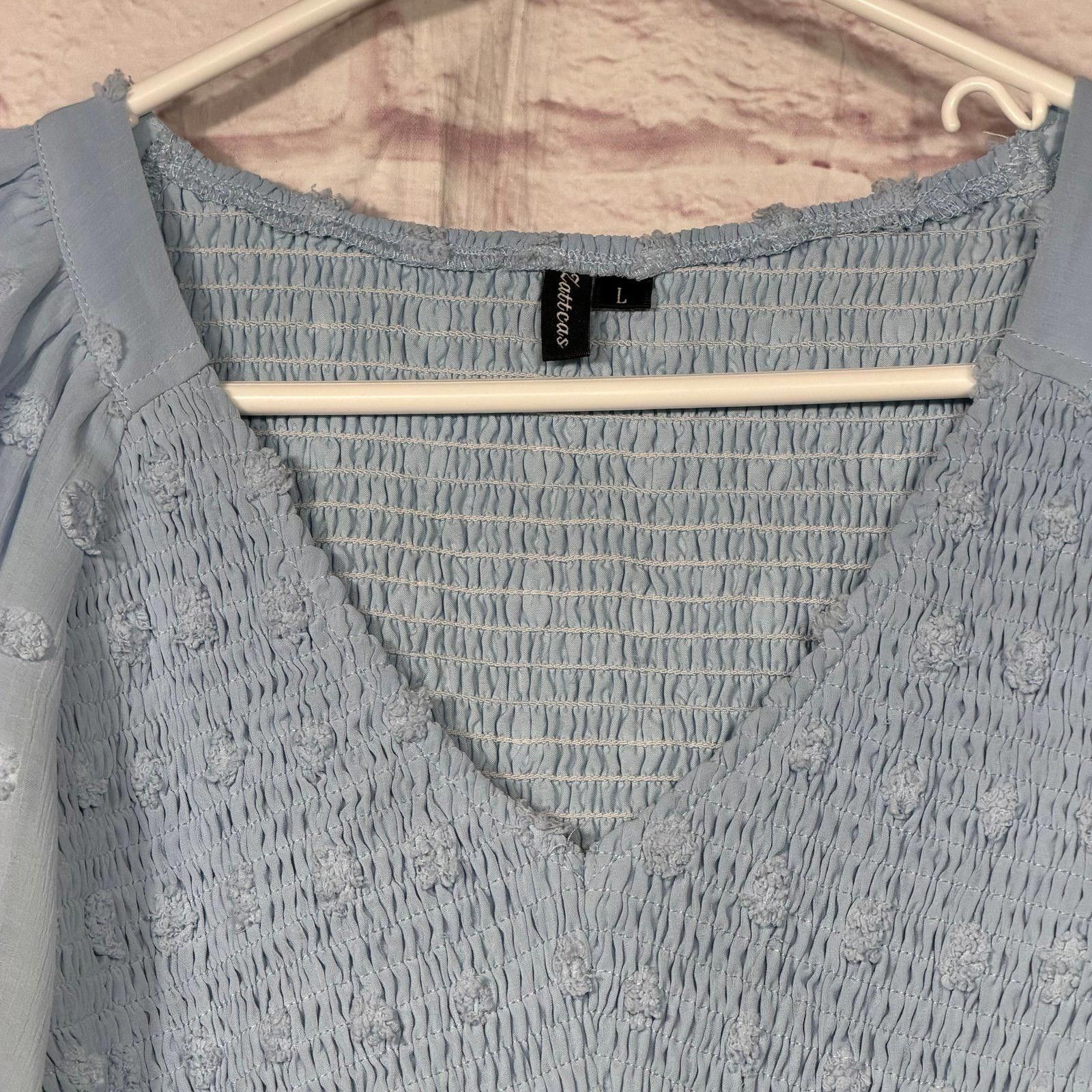 Other Zattcas Large Light Blue Textured Dress with Ruffle Hem Size L / US 10 / IT 46 - 4 Thumbnail