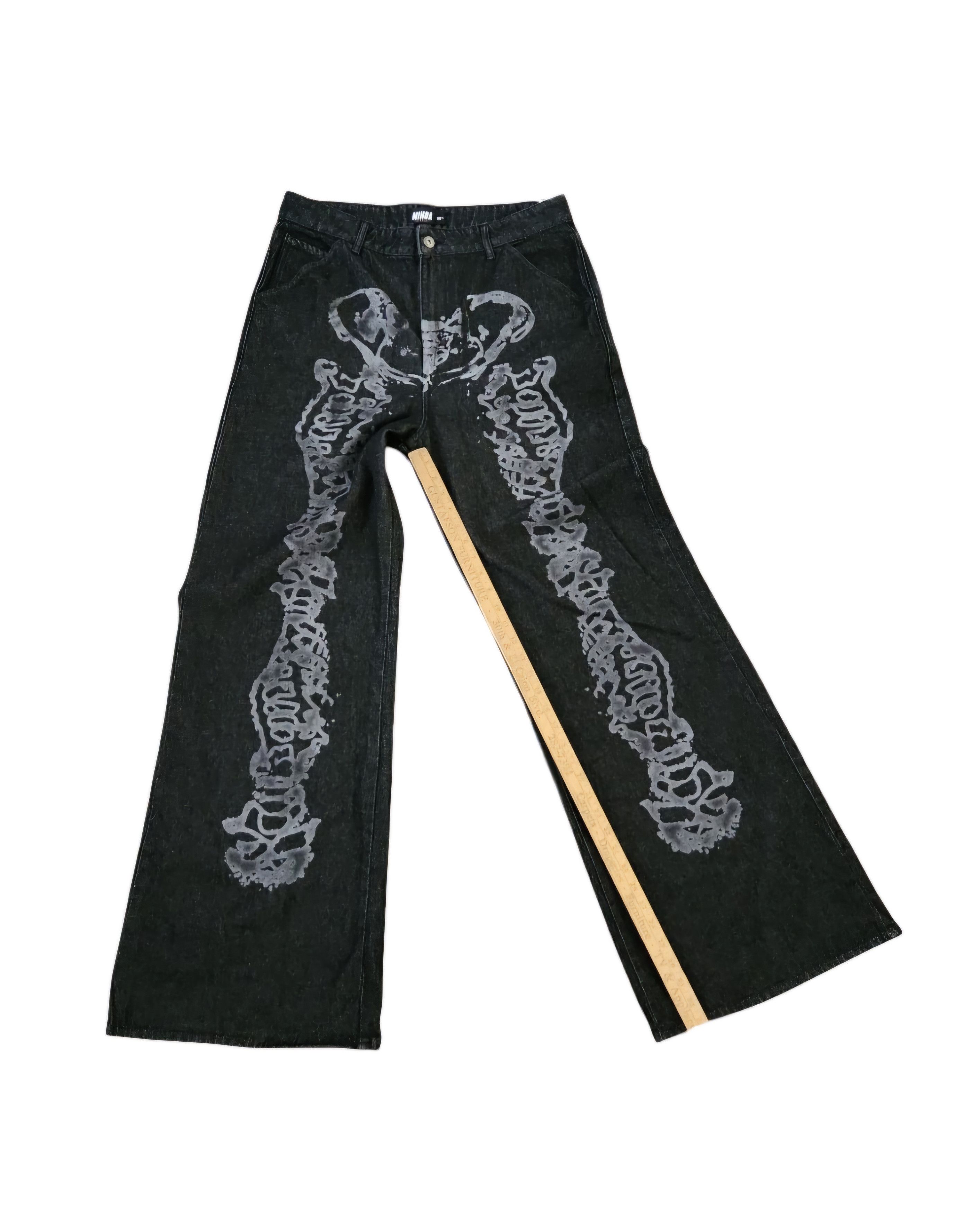 Minga London Minga London Bones Black Washed Skeleton Print Baggy 32 Size 32" / US 10 / IT 46 - 5 Thumbnail
