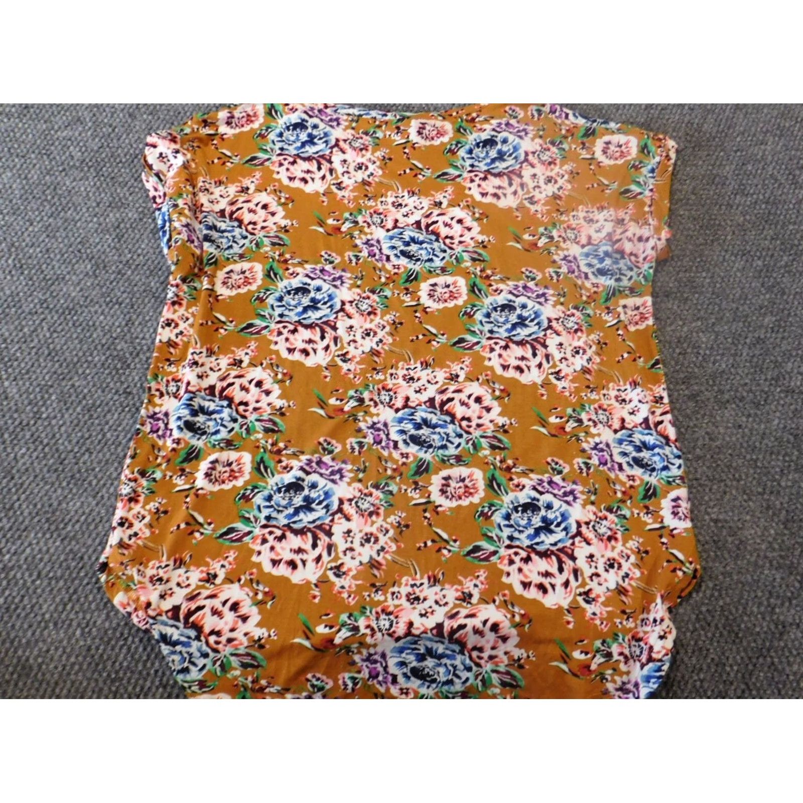 Vintage Lildy Womens Blouse L Orange Floral Stretch Top Crew Neck Short Sleeve Pullover Casual Regular Polyester Rayon Button-Up Vintage No Size L / US 10 / IT 46 - 6 Thumbnail