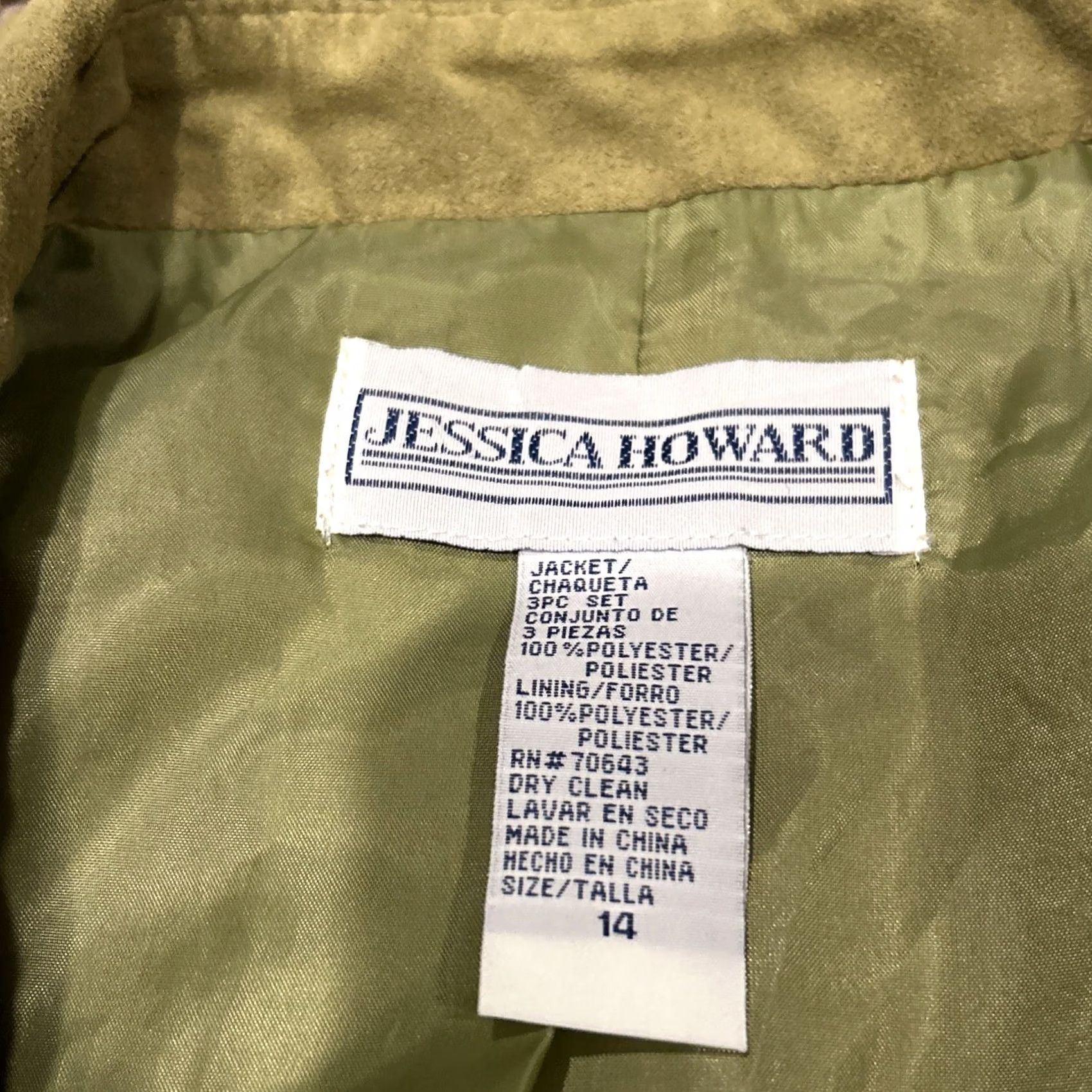 Vintage Jessica Howard Blazer Women 14 Green Polyester Open Lined A47 Jacket Size XL / US 12-14 / IT 48-50 - 3 Thumbnail