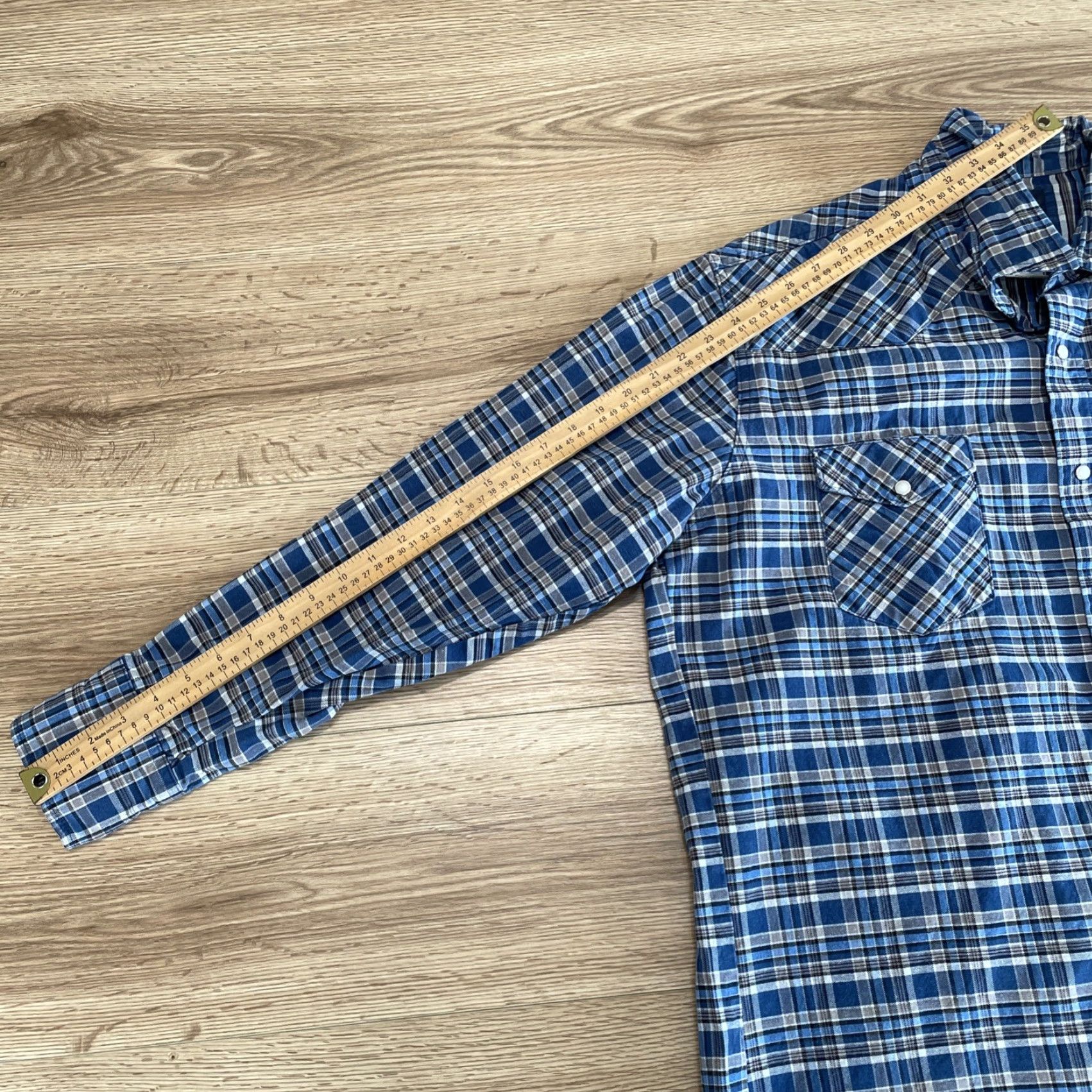Wrangler VINTAGE Wrangler Button-Down Shirt Men 2XT Blue Plaid Pearl Snap Long Sleeve Big & Tall Mens Size US XXL / EU 58 / 5 - 7 Thumbnail