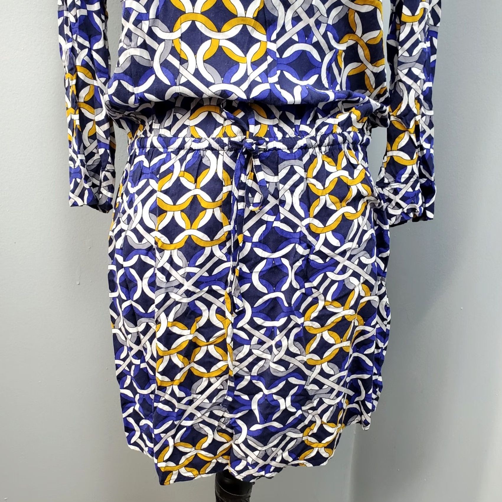 Banana Republic Banana Republic Mini Dress Women S Multicolor Geometric Boat Neck Cinch Tie Waist dress Size S / US 4 / IT 40 - 6 Thumbnail