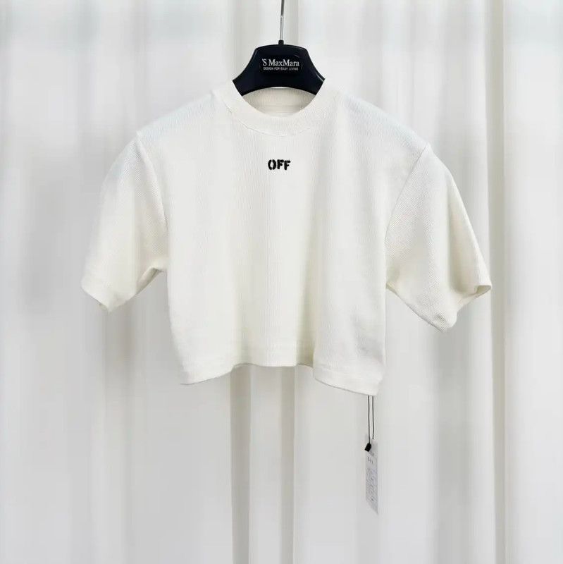 Off-White Off-White White Cotton Printed Cropped T-shirt 0089 Size XXS / US 00 / IT 34 - 1 Thumbnail
