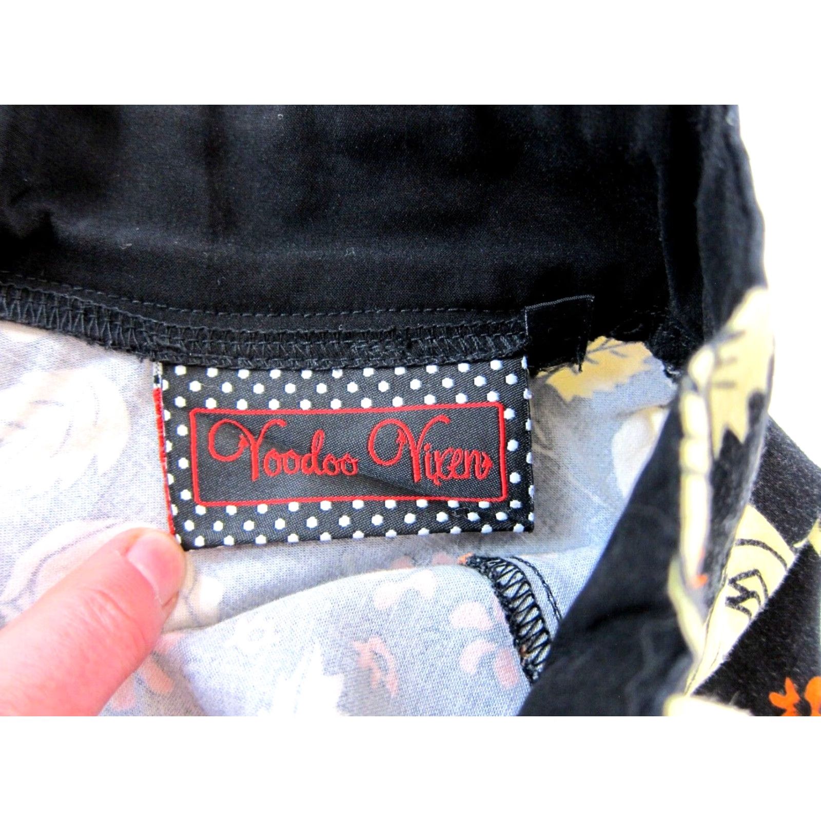 Vintage Voodoo Vixen Black Ivory Orange Floral Rockabilly Cotton Stretch A-Line Skirt S Size 28" / US 6 / IT 42 - 4 Thumbnail