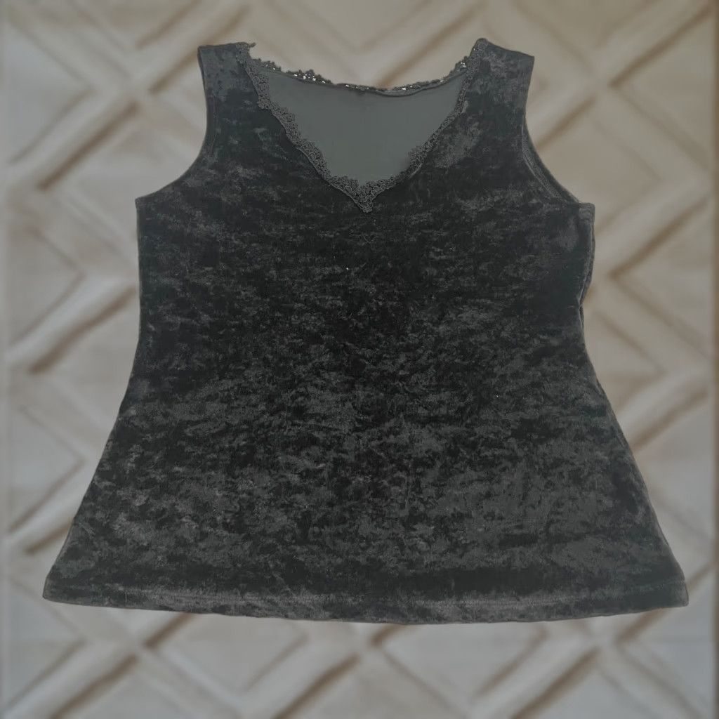 Velvet VINTAGE Worn Out Tank Top Womens M Velvet Lace Trim Black V-Neck Casual Shirt Size M / US 6-8 / IT 42-44 - 1 Thumbnail