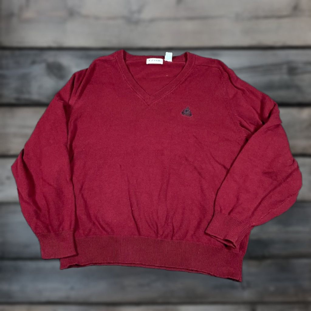 Izod VINTAGE 90s IZOD V-Neck Sweater Adult Large Dark Red Cotton Pullover Knit Mens Size US L / EU 52-54 / 3 - 1 Thumbnail
