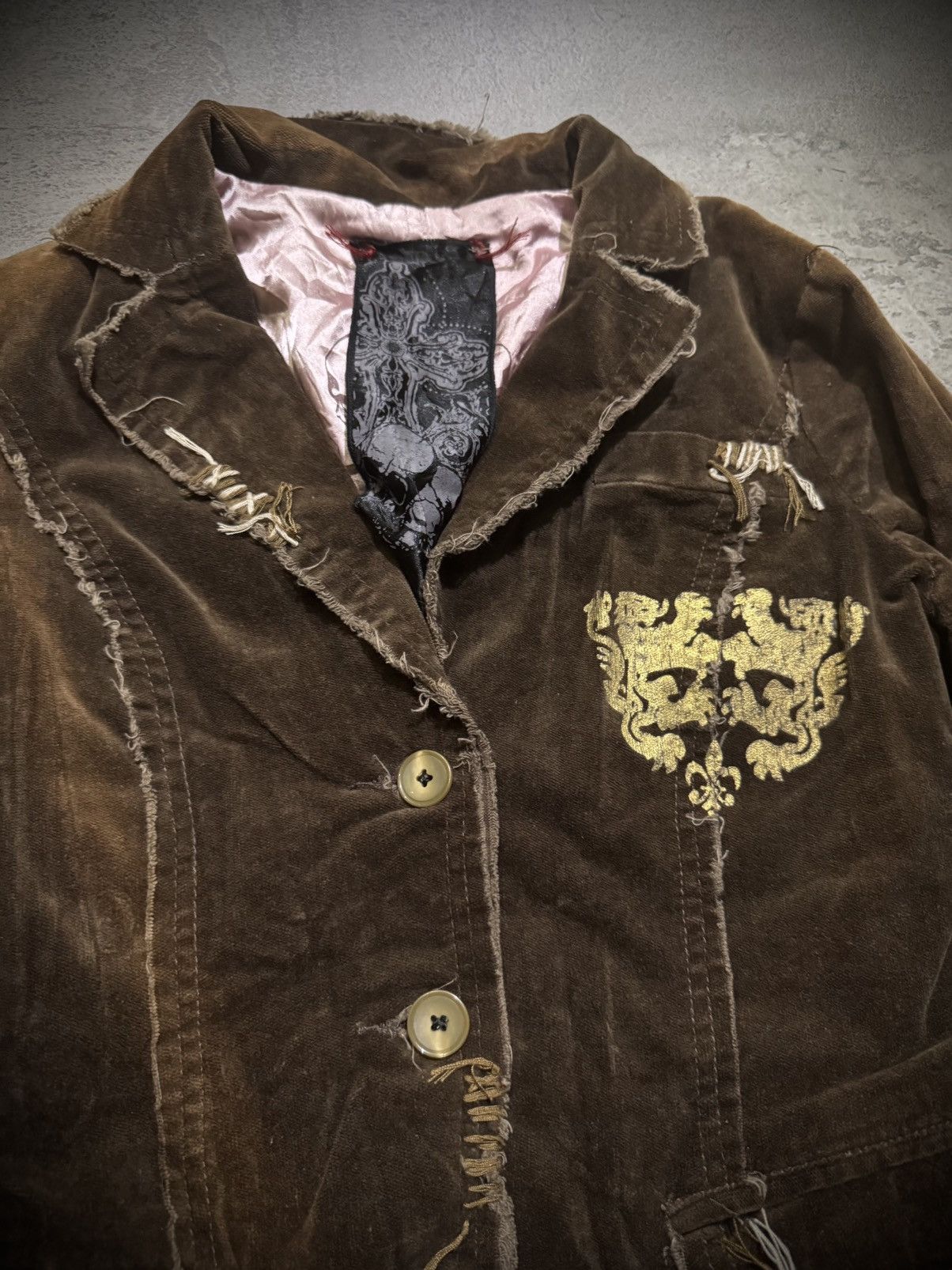 Hysteric Glamour Miss me Skull Brown Gold Foil Ifsixwasnine Velvet Blazer Size S / US 4 / IT 40 - 6 Thumbnail