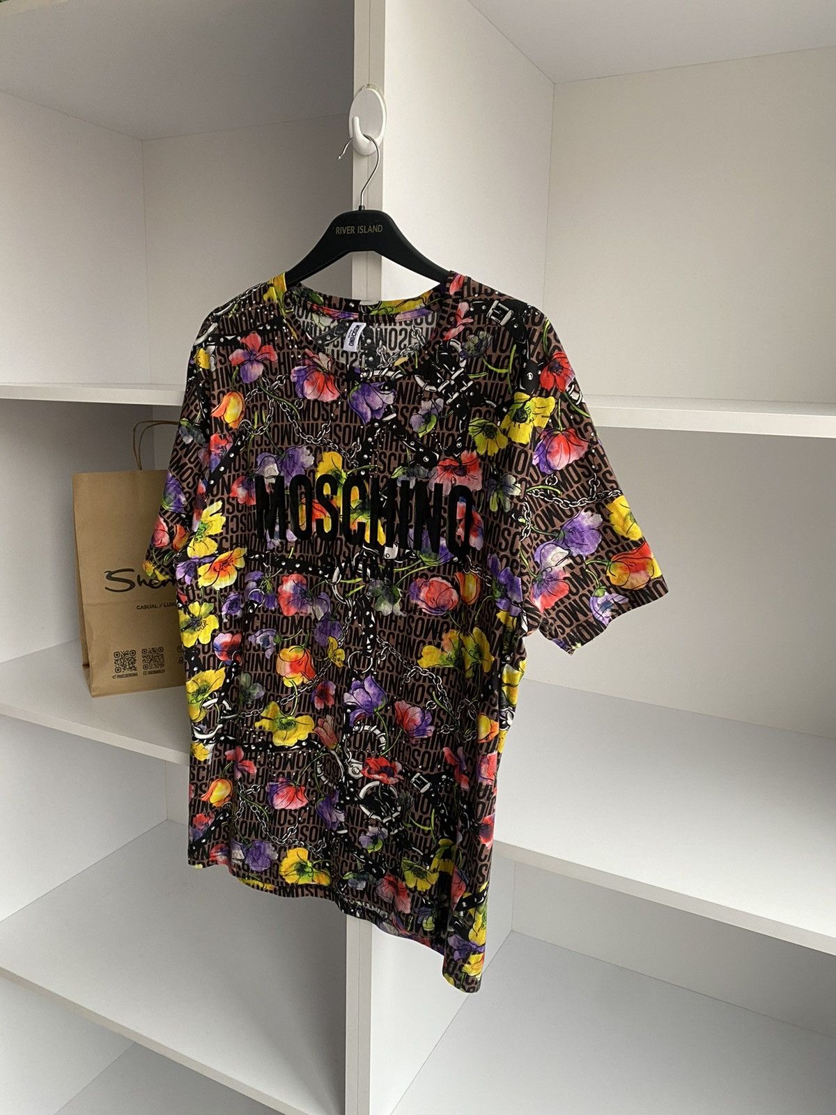 Moschino × Vintage Vintage MOSCHINO FLORAL SWIM LOGO TEE Size US M / EU 48-50 / 2 - 7 Thumbnail
