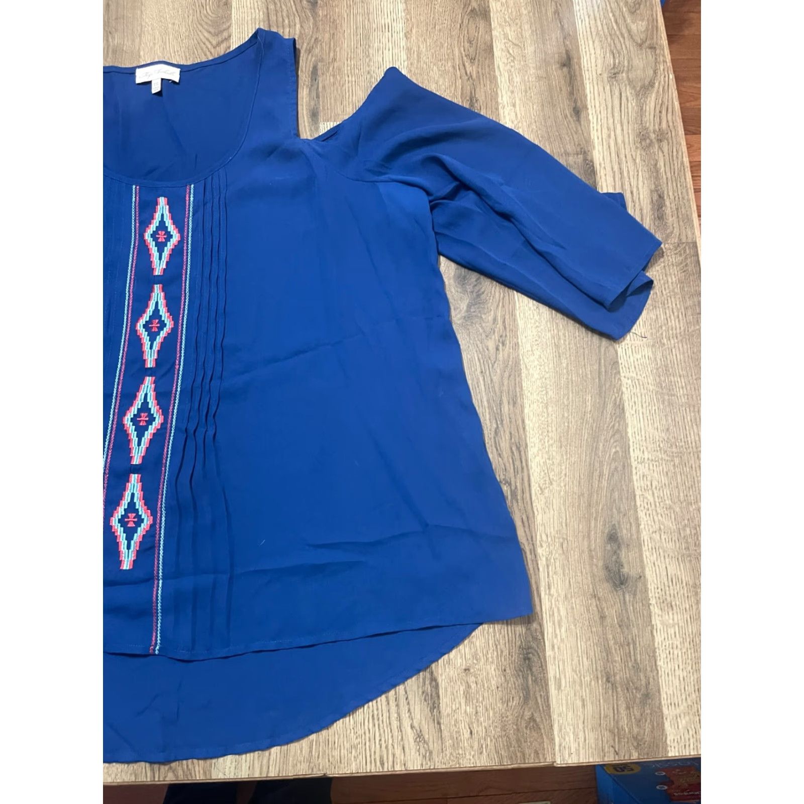 Vintage My Michelle Shirt Women's XXL Blue Orange Long Sleeve Open Shoulder Shirt Womens 2XL Orange Blue Open Shoulder Casual Modern 90s? Size XXL / US 16-18 / IT 52-54 - 4 Thumbnail