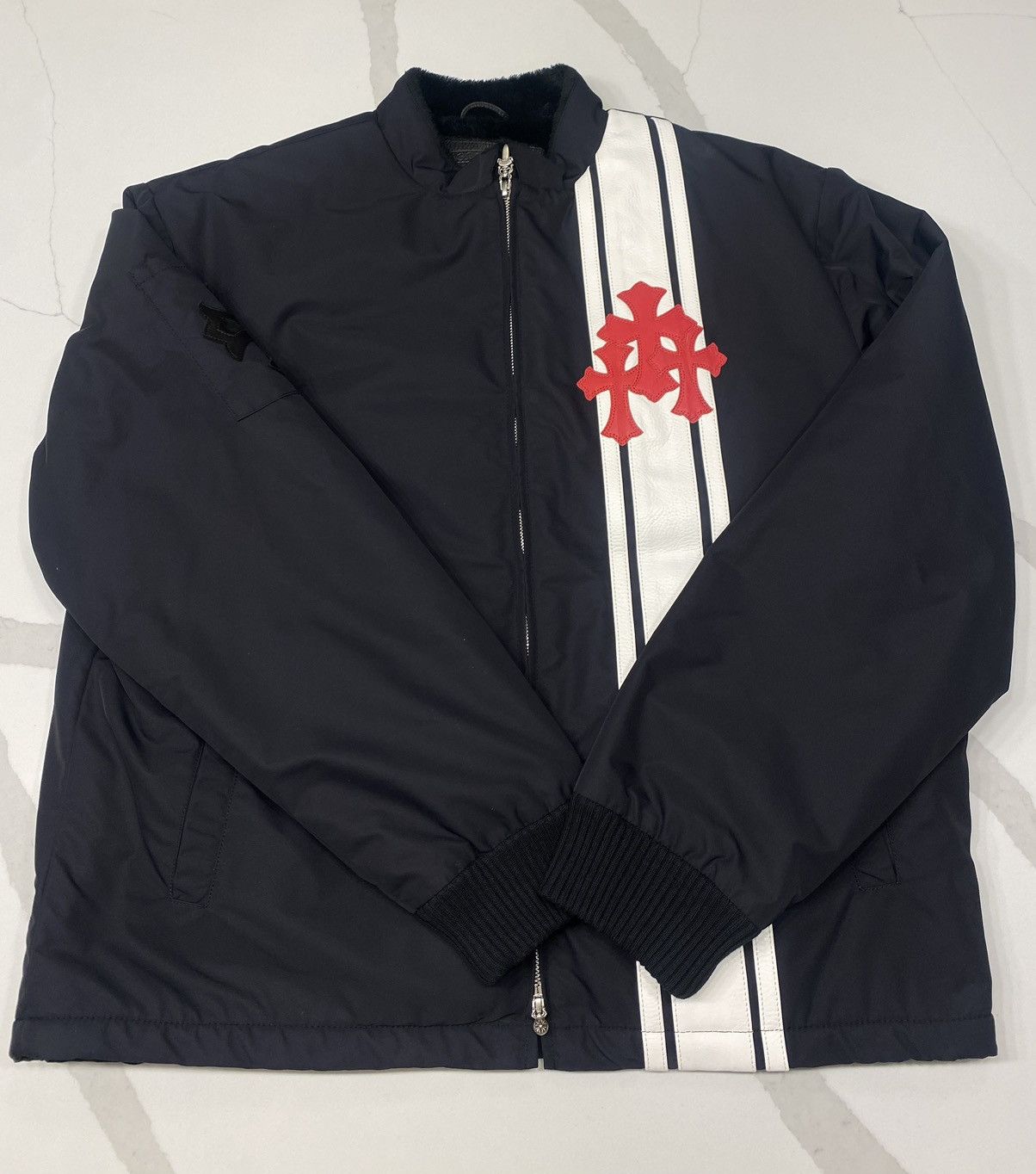 image of Chrome Hearts Black Jacket W/red Cross Patches, Men's (Size Medium)