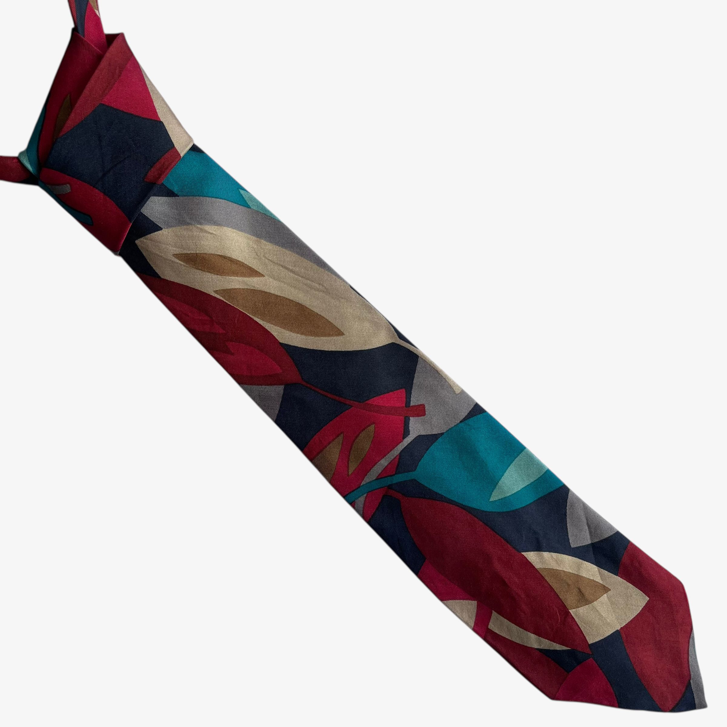 Perry Ellis Vintage 90s Perry Ellis Abstract Floral Print Red Silk Tie Size ONE SIZE - 1 Thumbnail