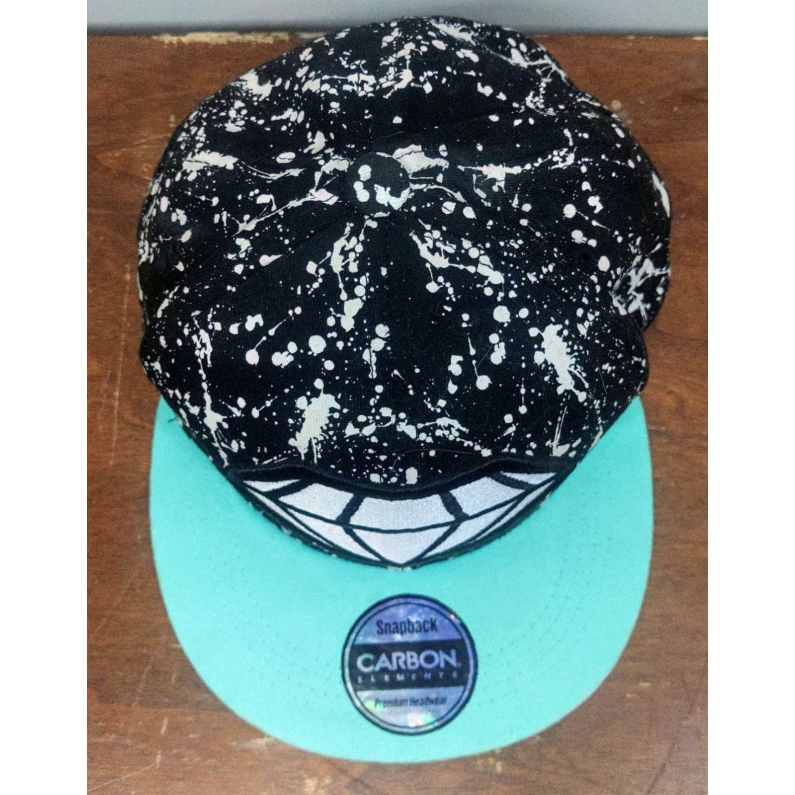 Carbon Diamond Carbon Elements Paint Splatter Snapback Hat Cap Black Turquoise Multicolor Adjustable Canvas Cotton Logo Dad Outdoor Retro Men Women Cap Size ONE SIZE - 7 Thumbnail