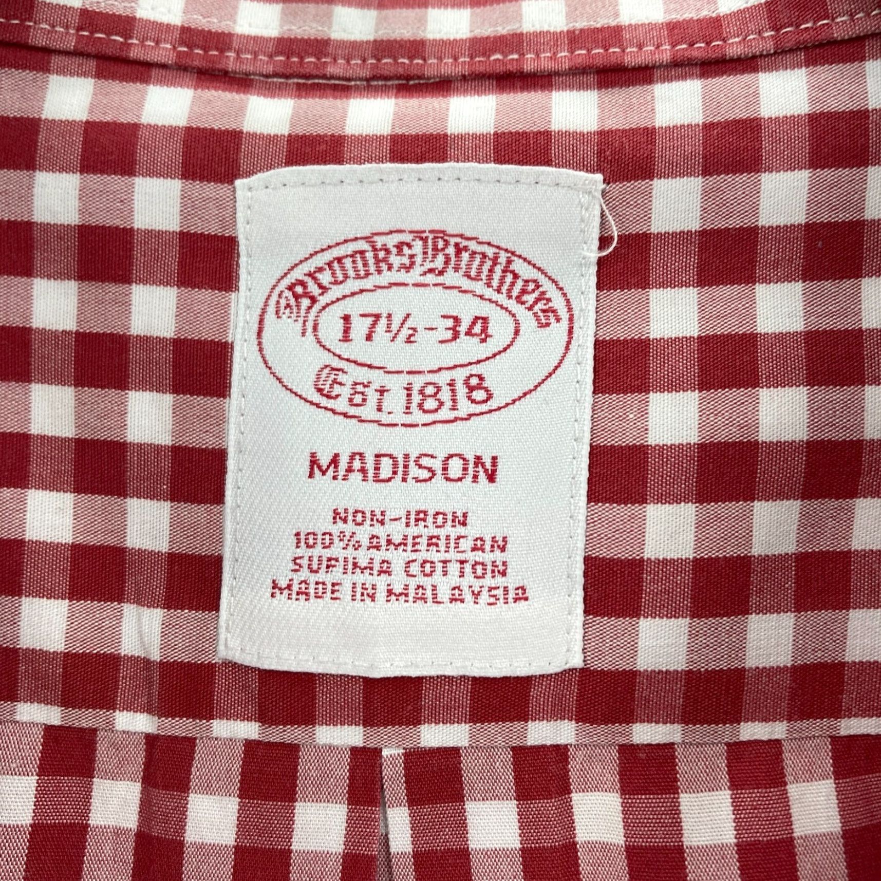 Brooks Brothers Brooks Brothers 1818 Madison Button Up Shirt Mens 17.5-34 Red Check Plaid Supima Size US XXL / EU 58 / 5 - 4 Thumbnail