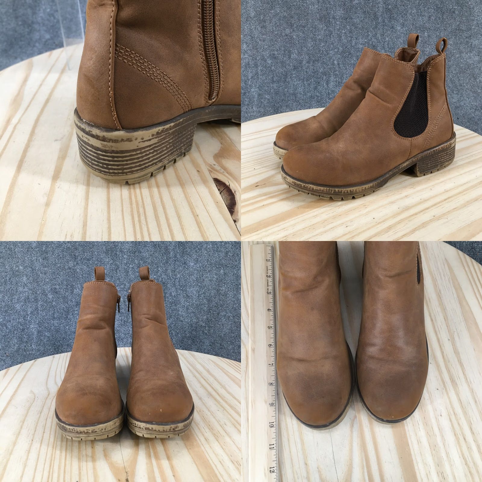Vintage Maurices Boots Womens 8 M Chelsea Brown Leather Pull On Round Toe Block Heels Shoes Size US 8 / IT 38 - 8 Thumbnail