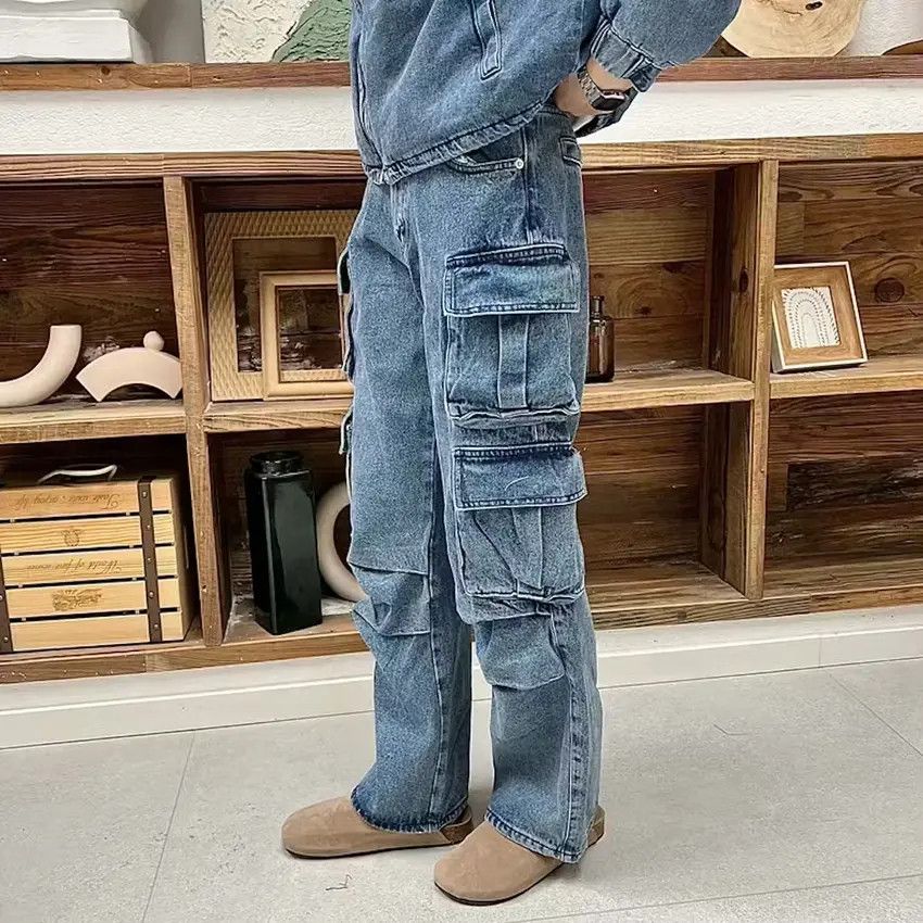 Designer × Japanese Brand Washed blue denim distressed utility cargo pants Size US 34 / EU 50 - 3 Thumbnail